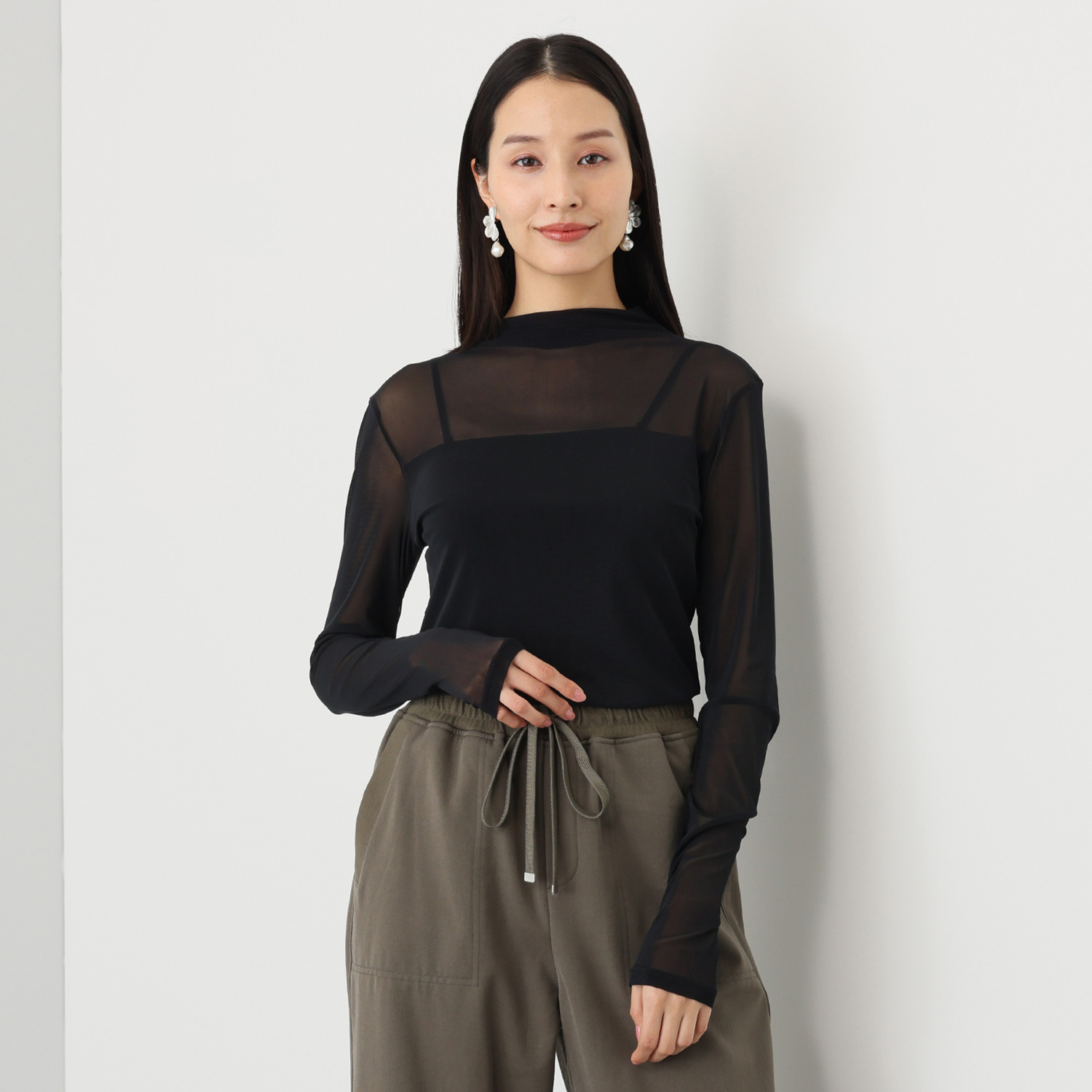 エムズ　スタイル ソフトチュール ボトルネックデザイン シアープルオーバー