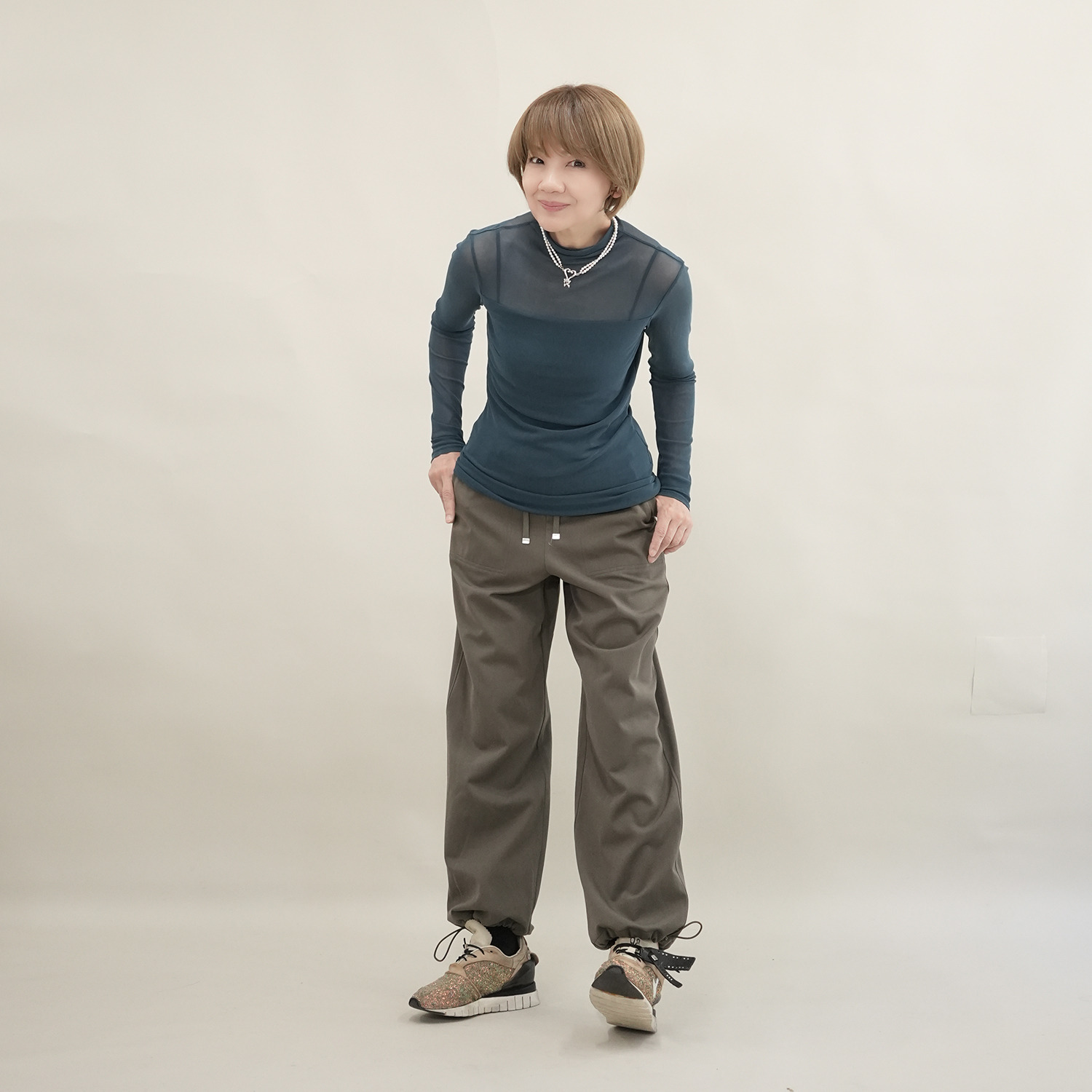 エムズ　スタイル ソフトチュール ボトルネックデザイン シアープルオーバー