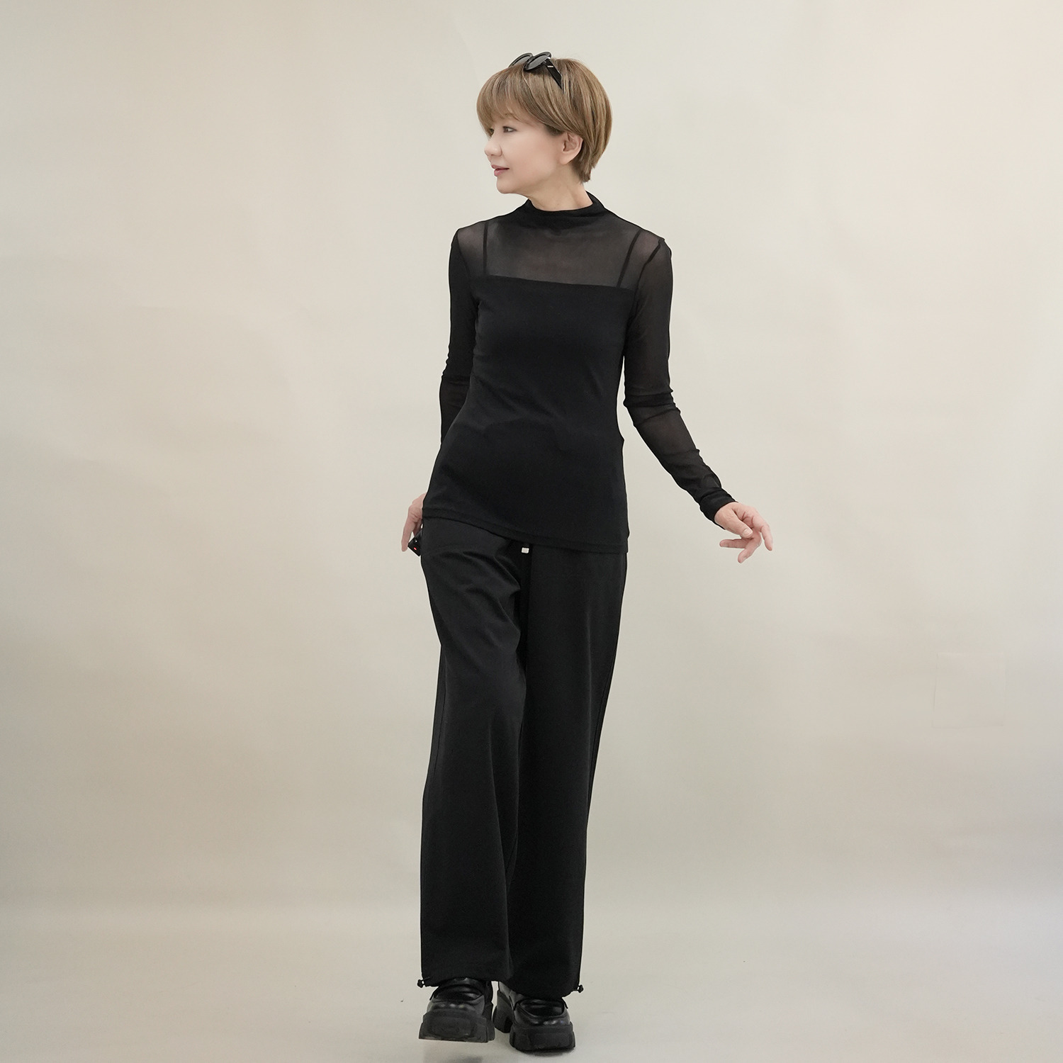 エムズ　スタイル ソフトチュール ボトルネックデザイン シアープルオーバー