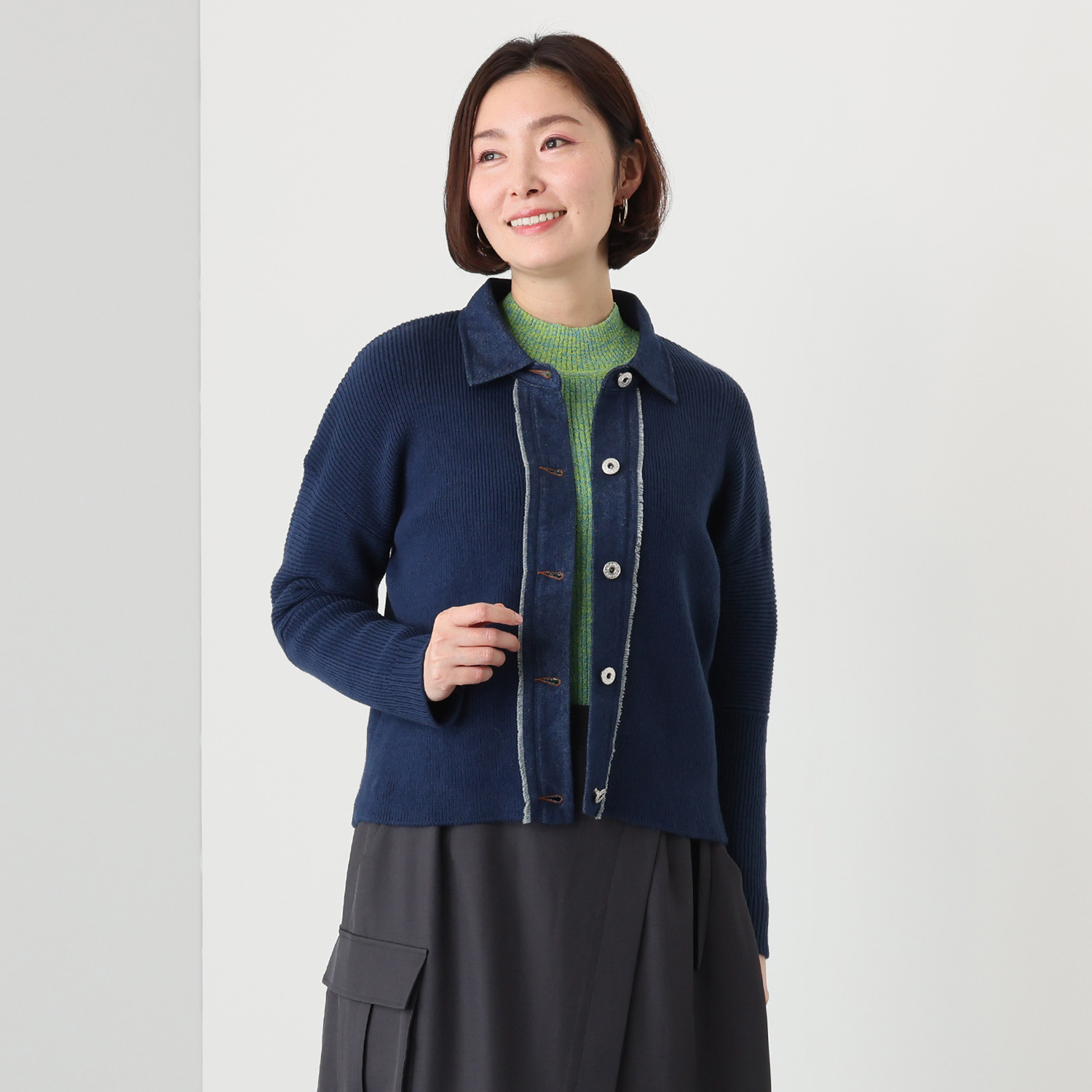 マチュート デニムで魅せる 技ありニットカーディガン