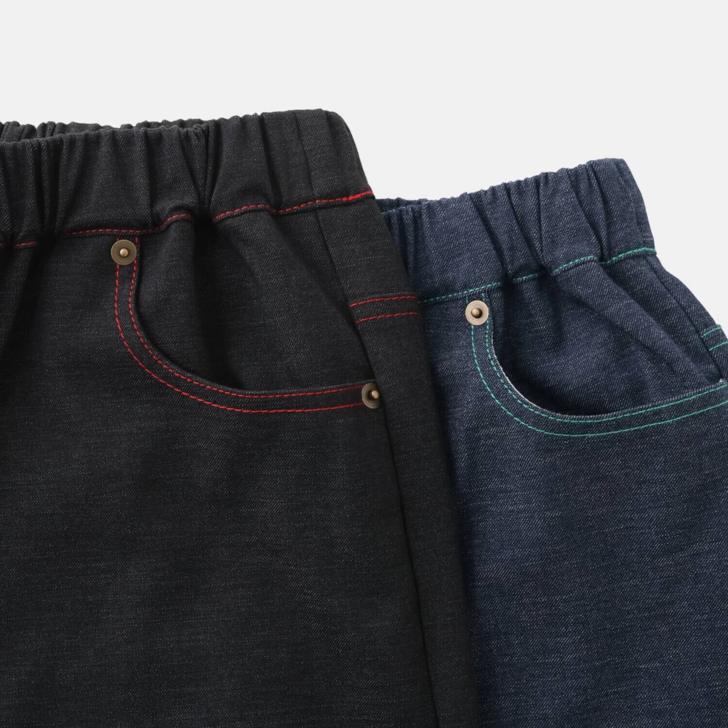 イクシーズ カラーステッチ カーヴィー デニムパンツ