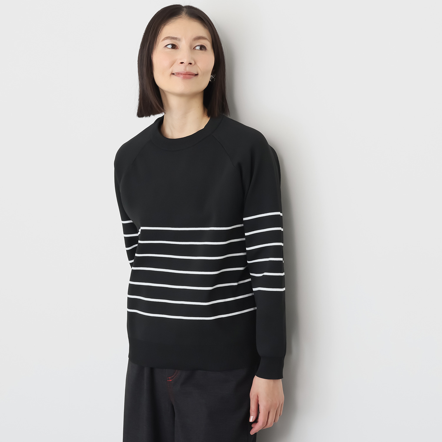 イクシーズ スポンジニット ボーダープルオーバー