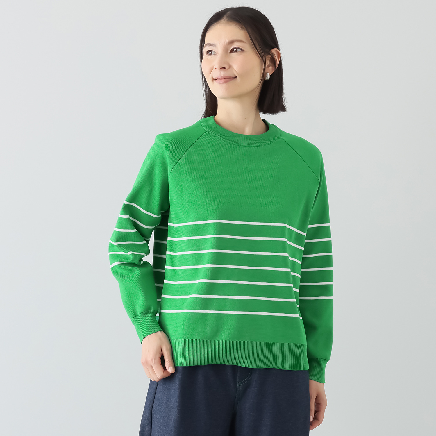 イクシーズ スポンジニット ボーダープルオーバー