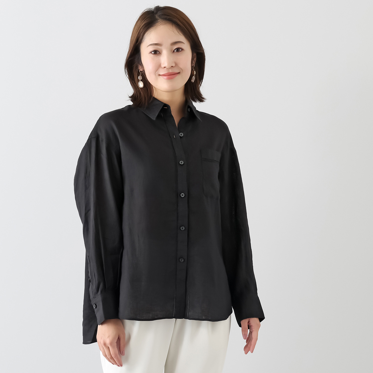 ウタオ フレンチリネン１００％ ピコ刺しゅう ２ウェイシャツ