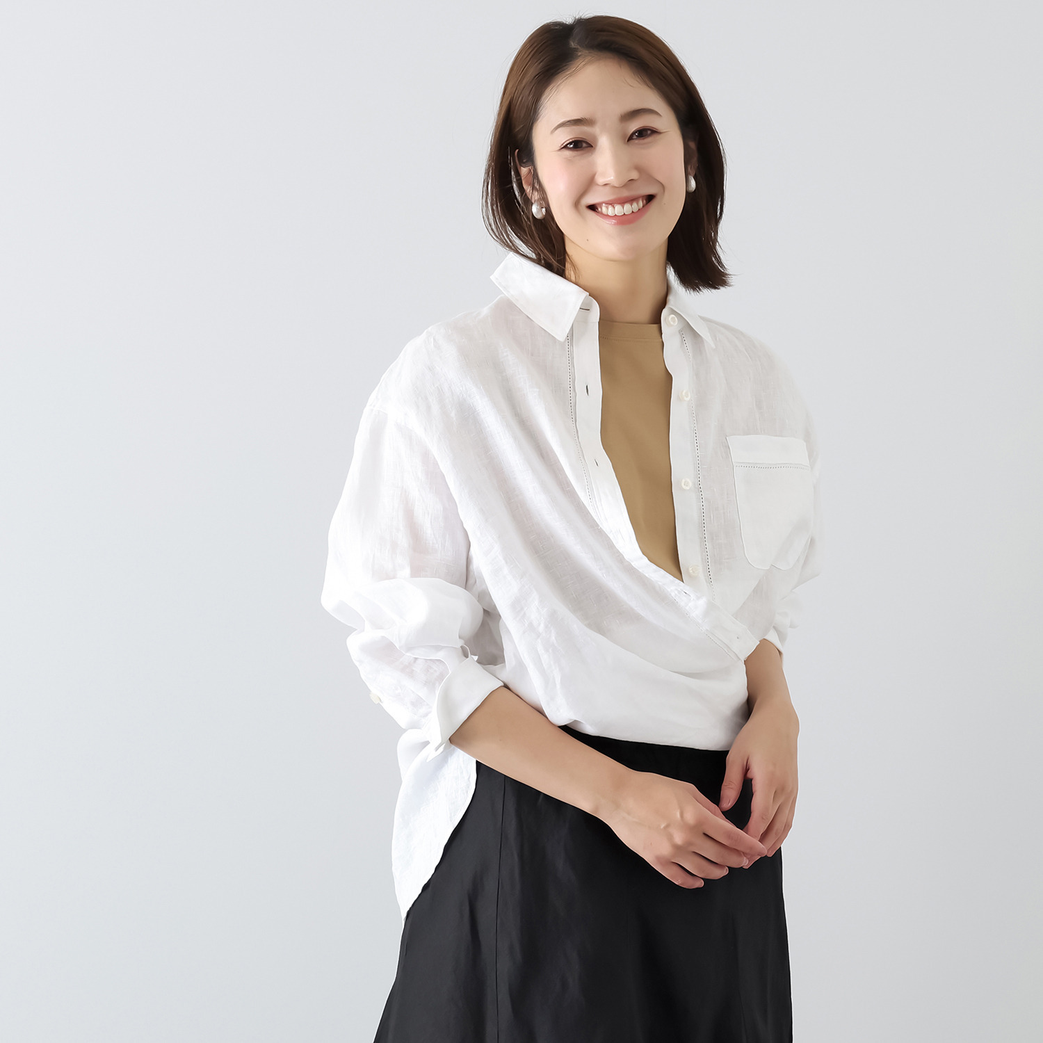 ウタオ フレンチリネン１００％ ピコ刺しゅう ２ウェイシャツ