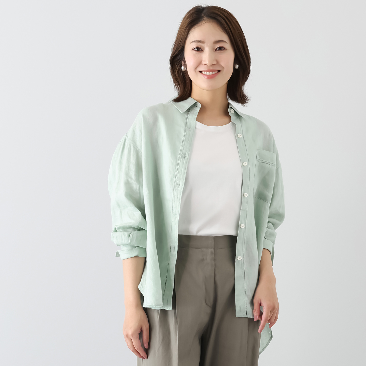 ウタオ フレンチリネン１００％ ピコ刺しゅう ２ウェイシャツ