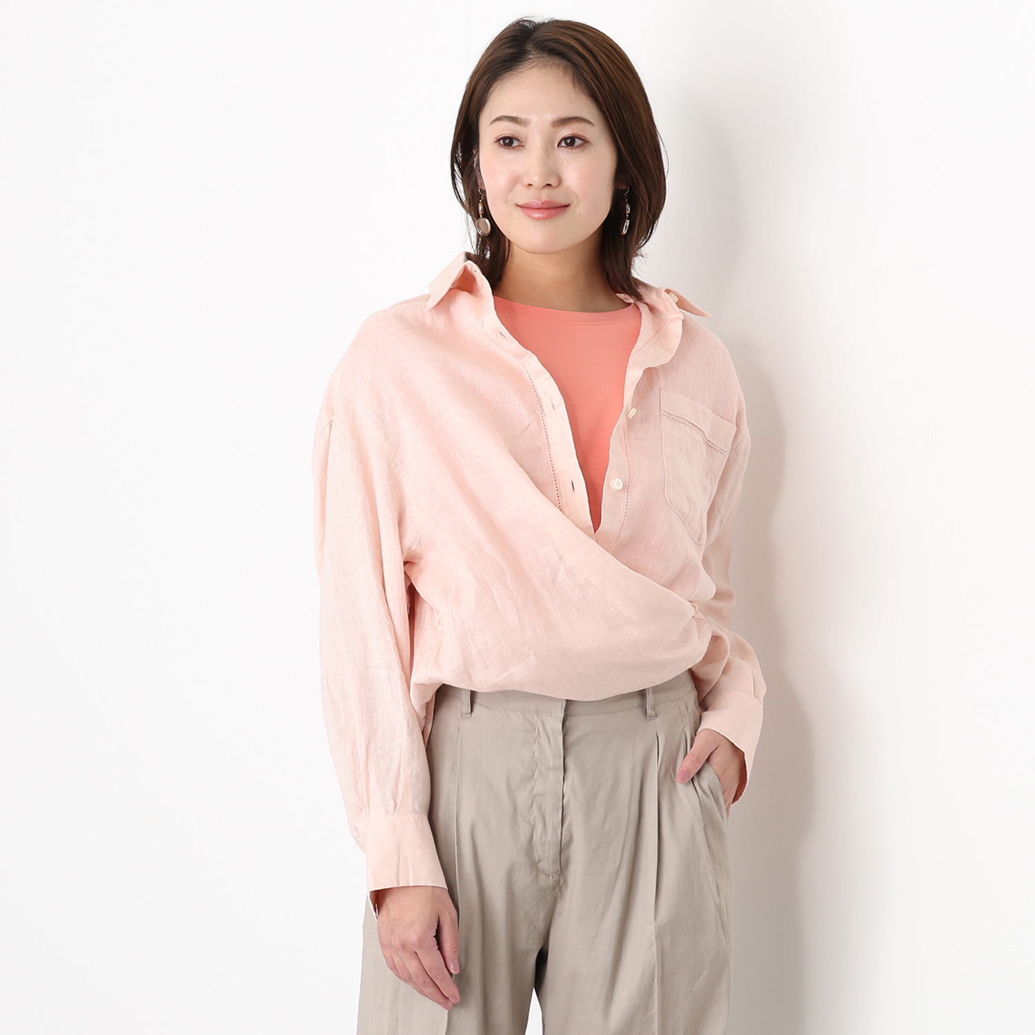 ウタオ フレンチリネン１００％ ピコ刺しゅう ２ウェイシャツ