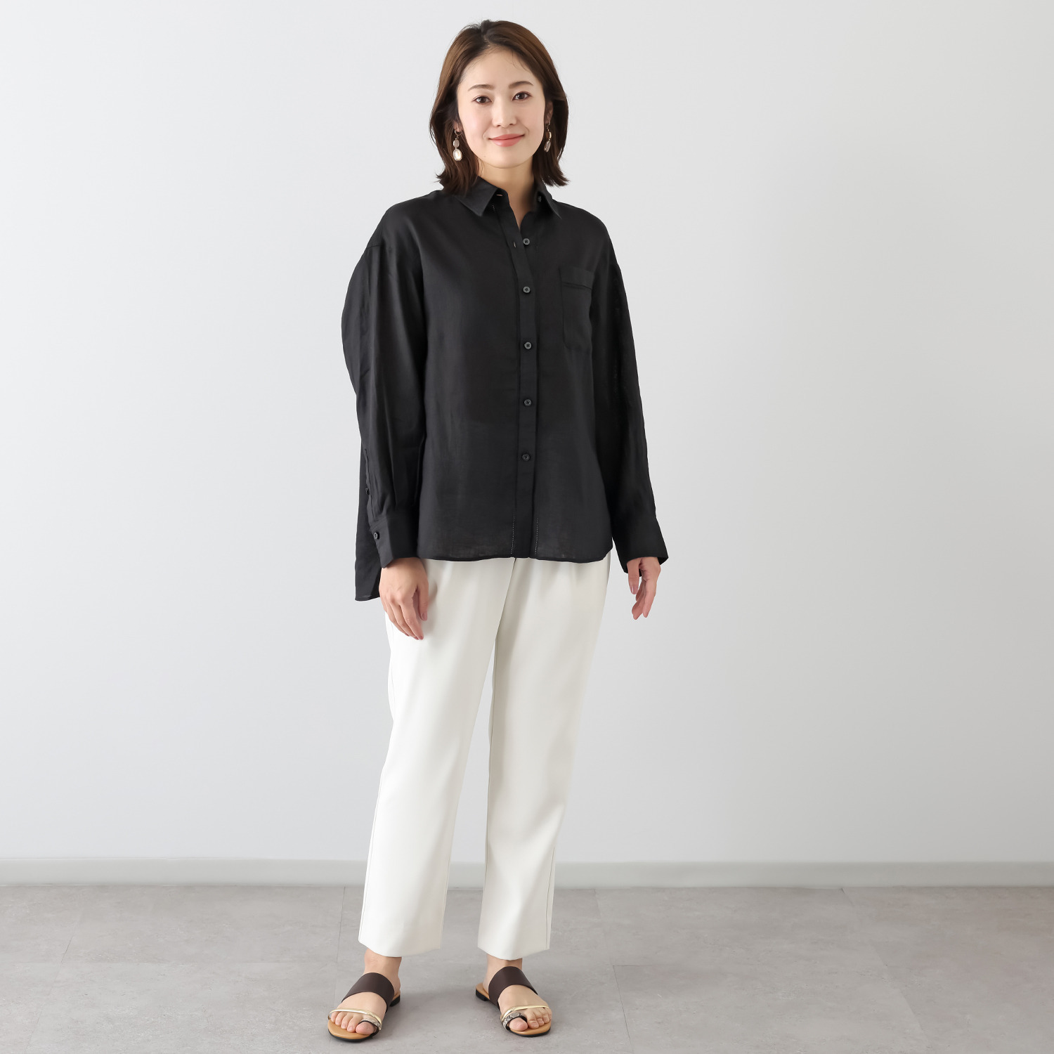 ウタオ フレンチリネン１００％ ピコ刺しゅう ２ウェイシャツ