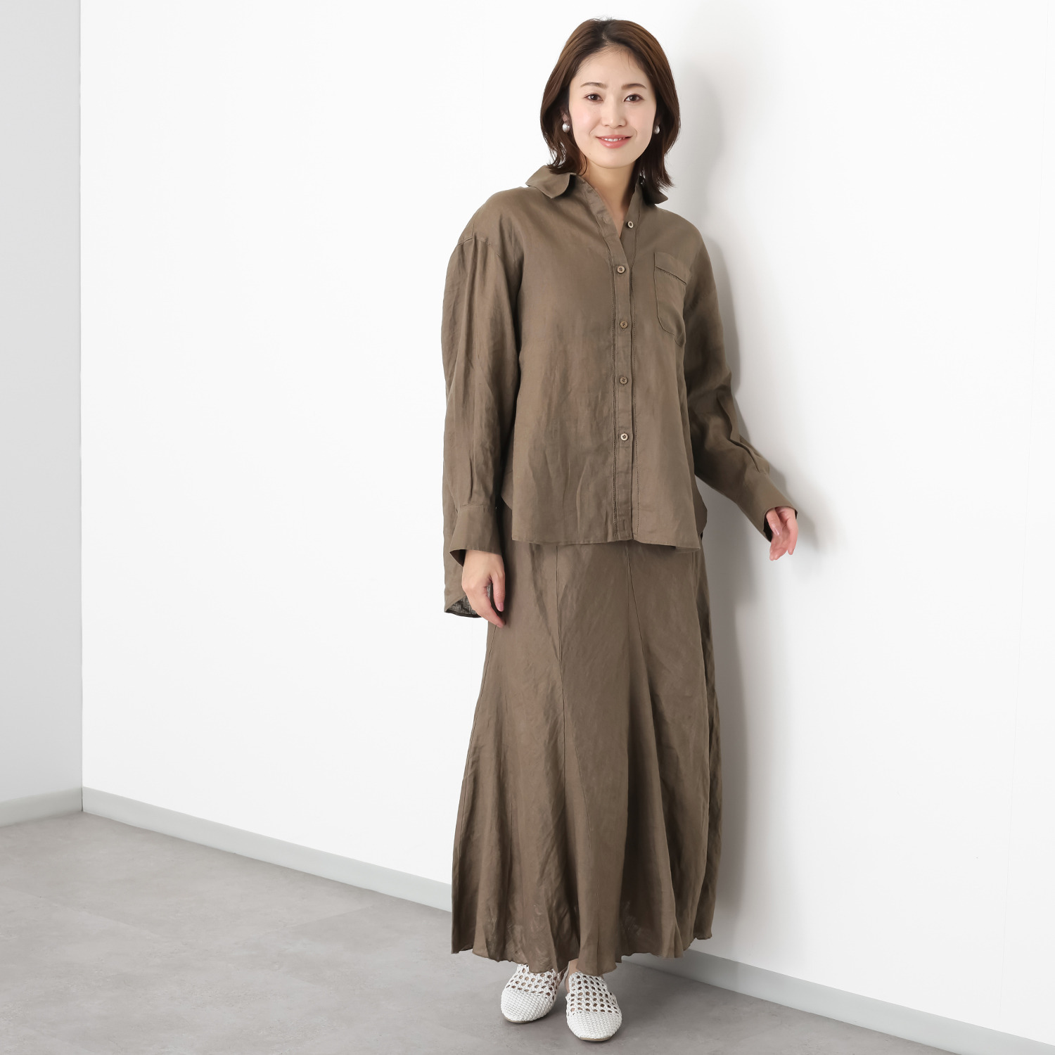 ウタオ フレンチリネン１００％ ピコ刺しゅう ２ウェイシャツ