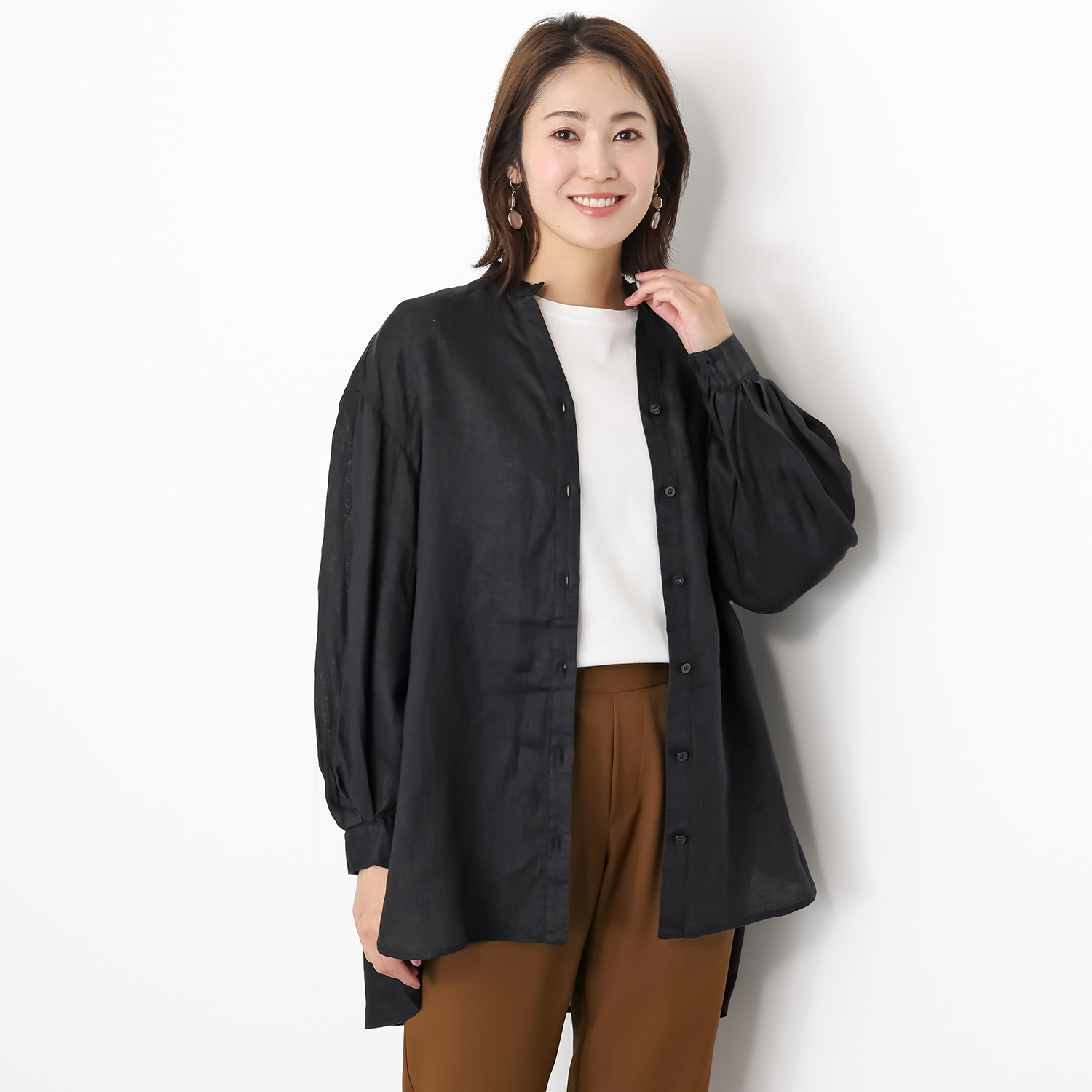 ウタオ フレンチリネン１００％ ピコ刺しゅう ボリュームスリーブ チュニック