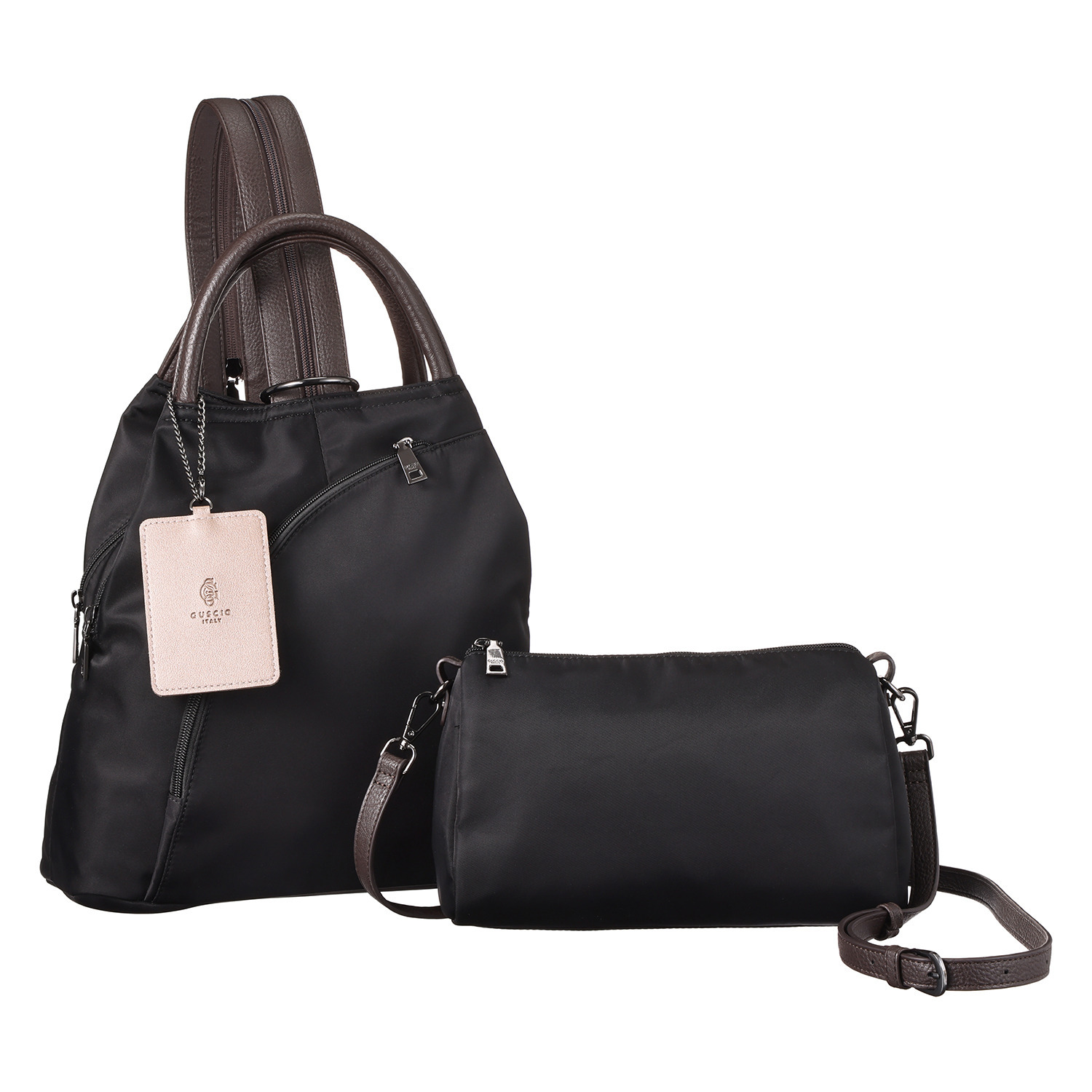 グッシオイタリー はっ水 こだわり素材 ６ポケット ３ウェイリュック ＜ショルダーバッグ、 　カードケース付＞