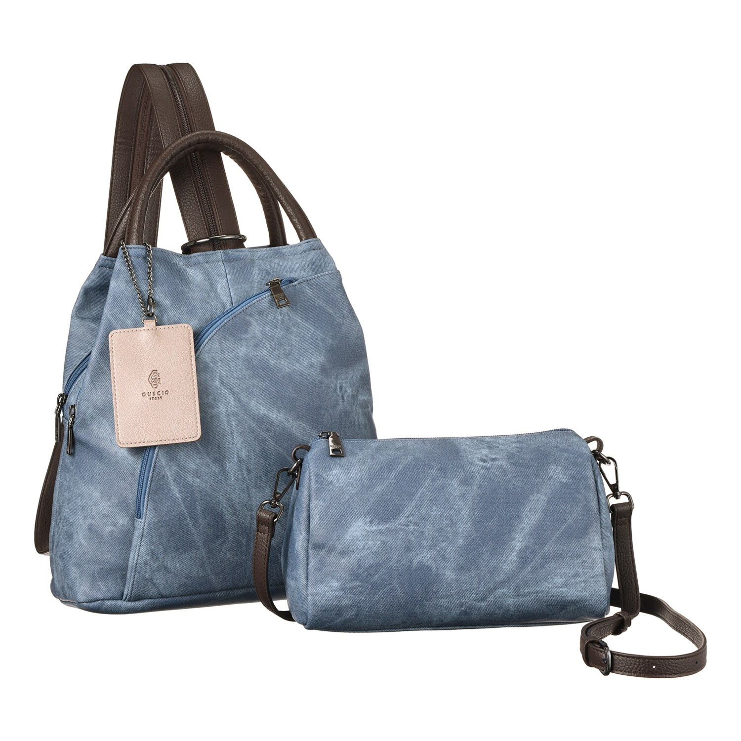 グッシオイタリー はっ水 こだわり素材 ６ポケット ３ウェイリュック ＜ショルダーバッグ、 　カードケース付＞