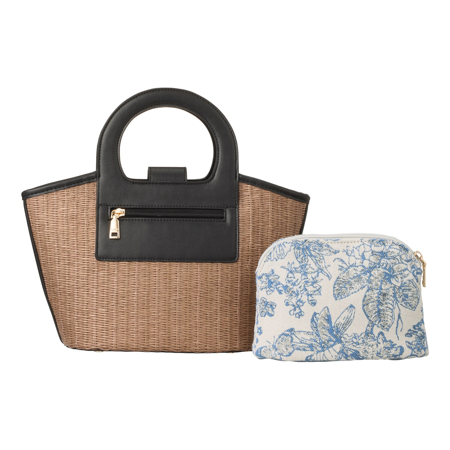 グッシオイタリー 自社開発こだわりの ラタンライクファイバー かごハンドバッグ ＜アネモネポーチ付＞