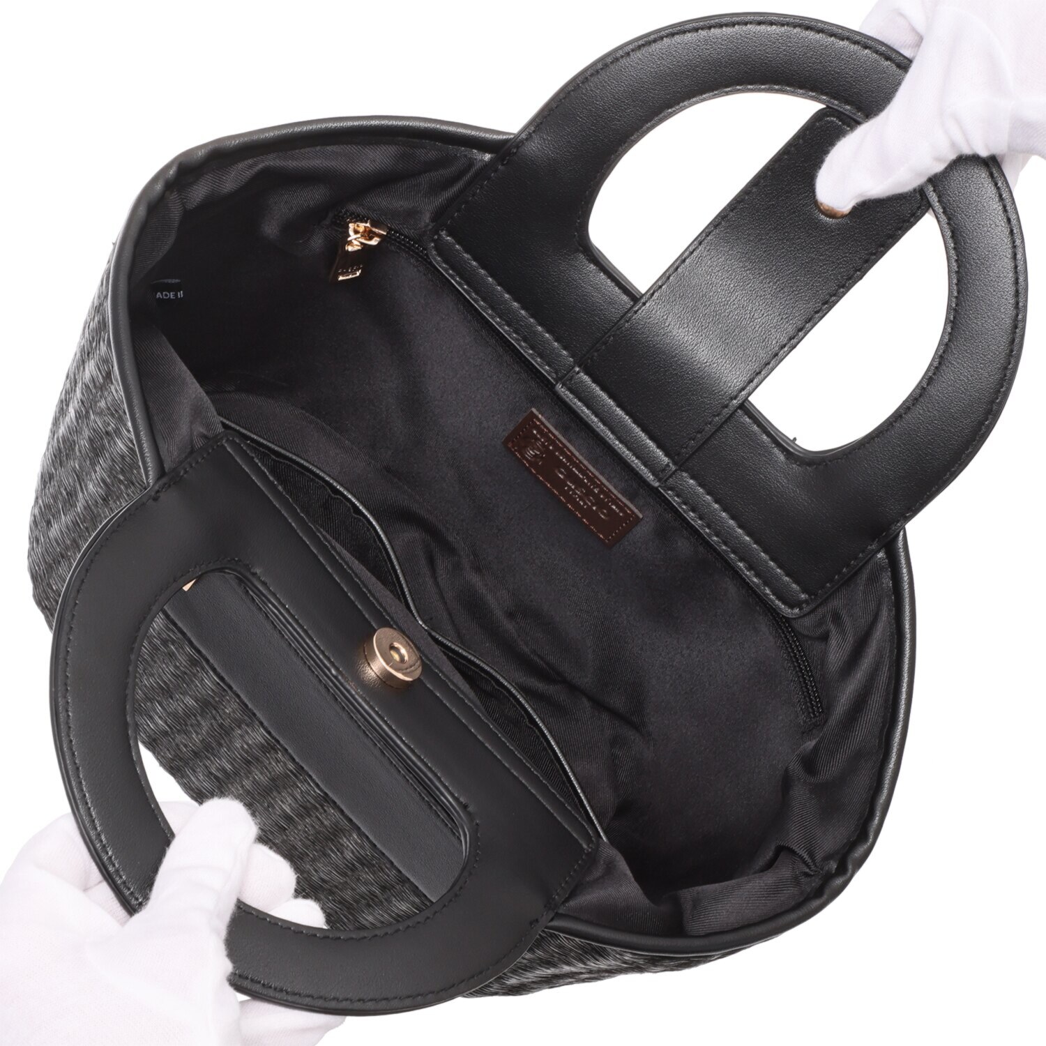 グッシオイタリー 自社開発こだわりの ラタンライクファイバー かごハンドバッグ ＜アネモネポーチ付＞