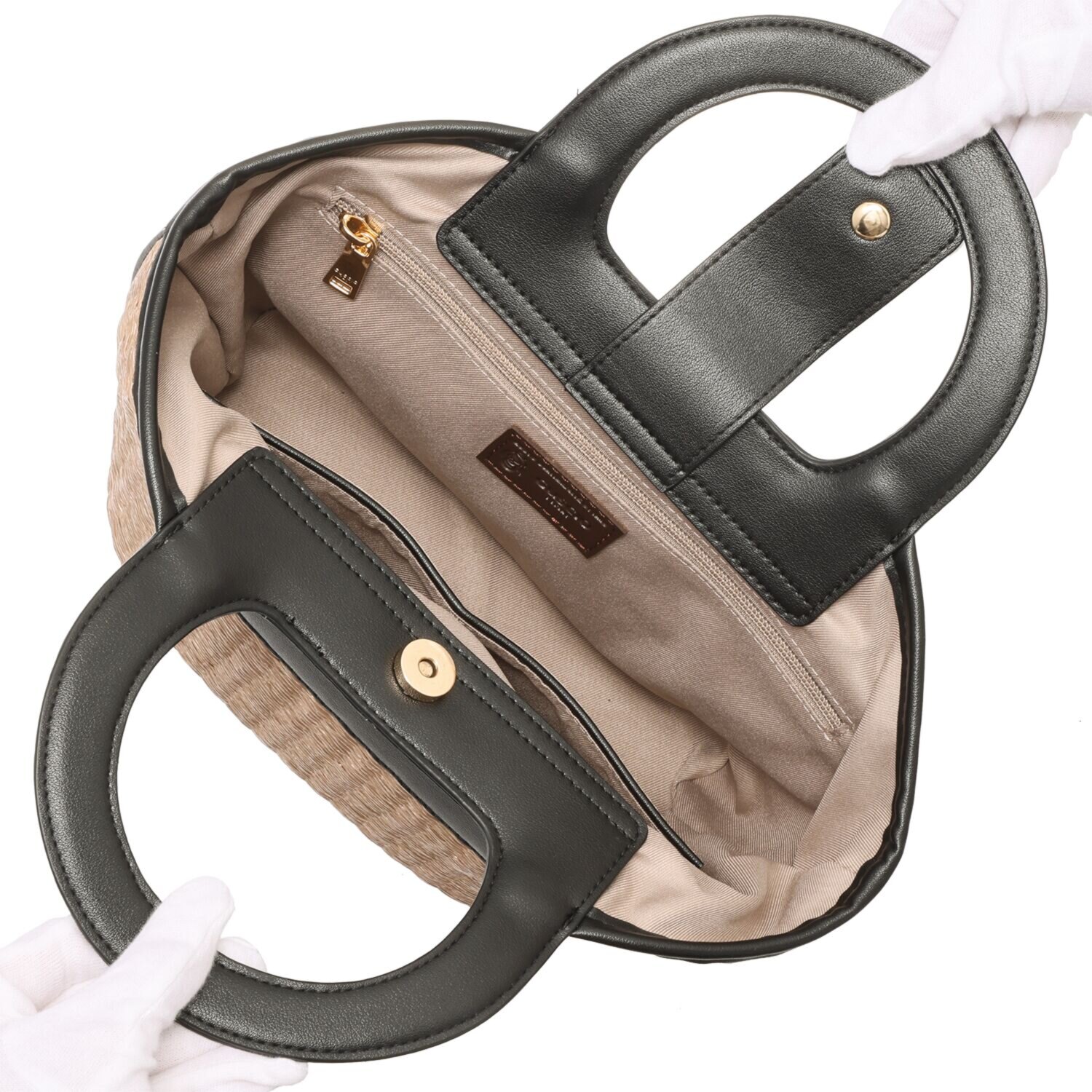 グッシオイタリー 自社開発こだわりの ラタンライクファイバー かごハンドバッグ ＜アネモネポーチ付＞