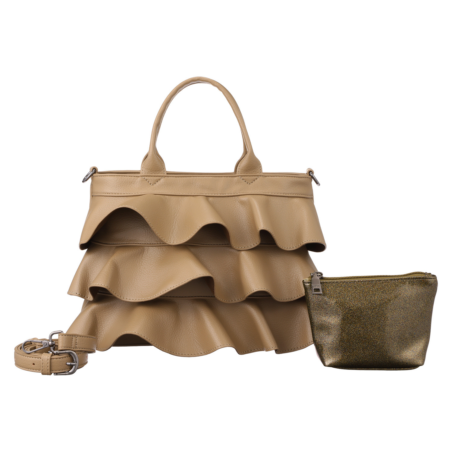 グッシオイタリー はっ水　レザータッチ ２ウェイフリル ミニショルダーバッグ ＜ラメポーチ付＞