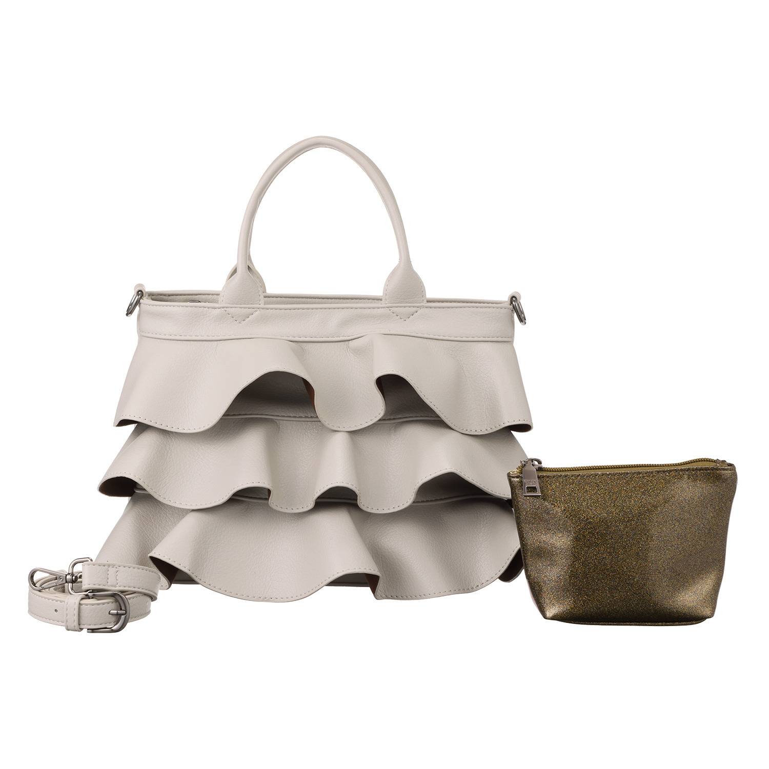 グッシオイタリー はっ水　レザータッチ ２ウェイフリル ミニショルダーバッグ ＜ラメポーチ付＞