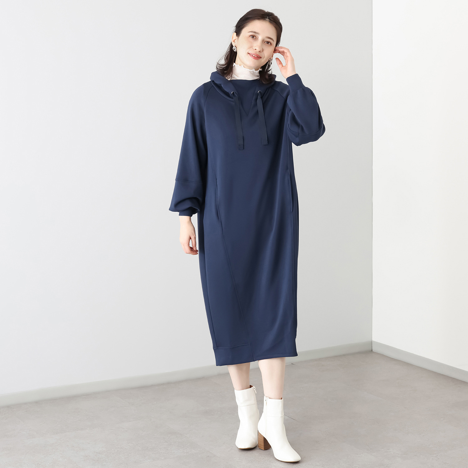 ゼラールスポーツ フーディーなのに上品！ ファインループジャージー きれい見えシルエット ワンピース