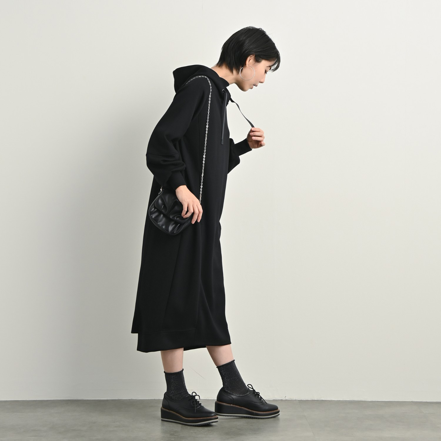 ゼラールスポーツ フーディーなのに上品！ ファインループジャージー きれい見えシルエット ワンピース