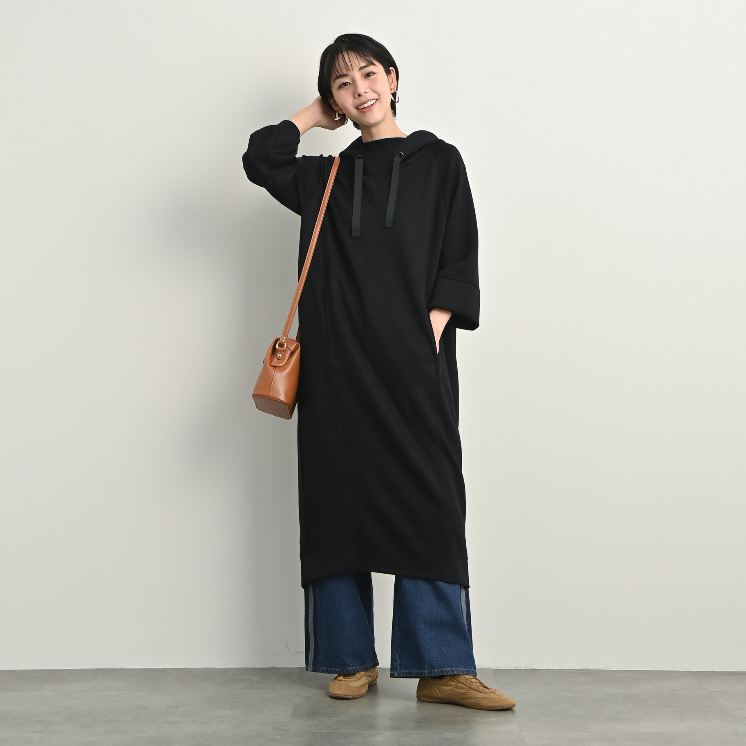 ゼラールスポーツ フーディーなのに上品！ ファインループジャージー きれい見えシルエット ワンピース