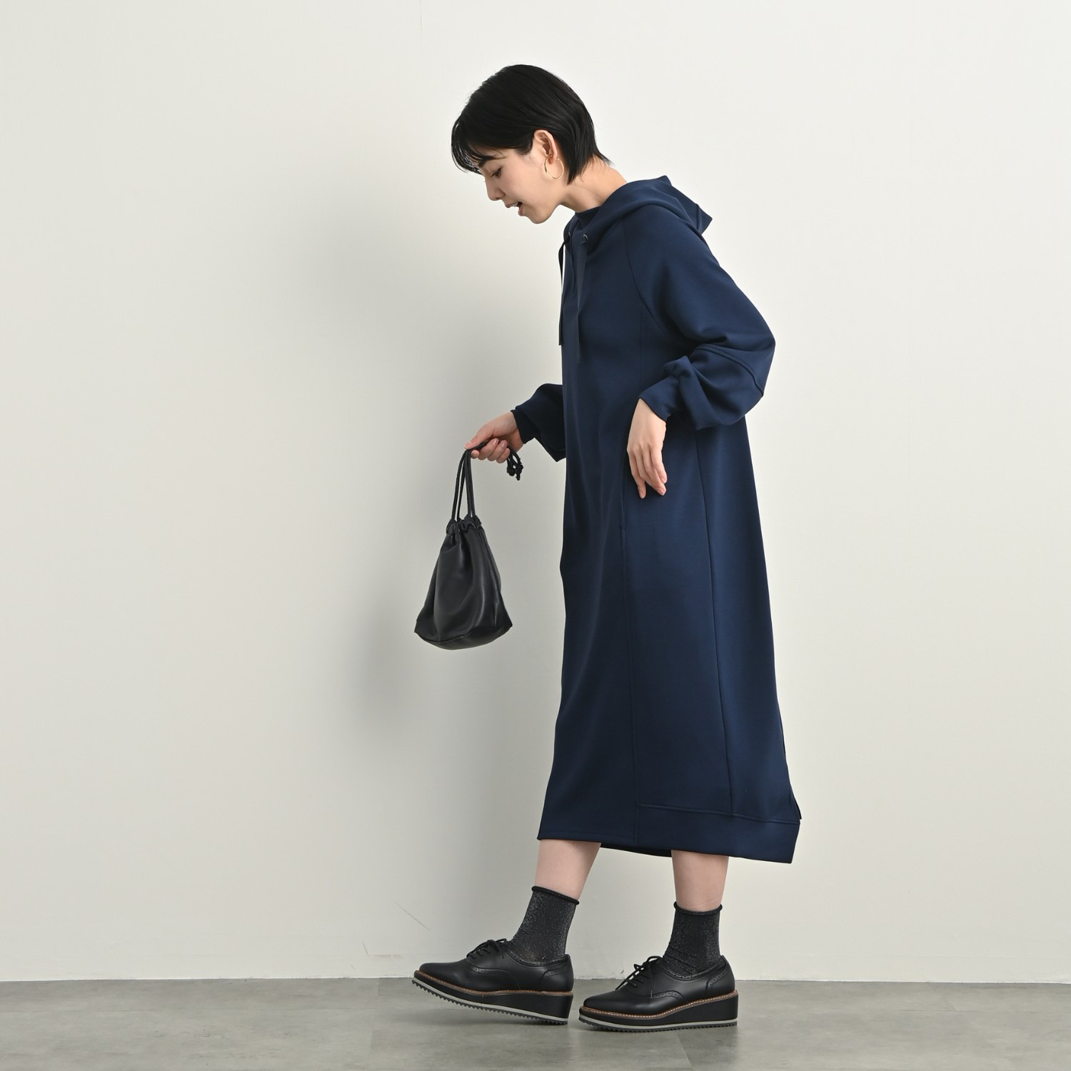 ゼラールスポーツ フーディーなのに上品！ ファインループジャージー きれい見えシルエット ワンピース