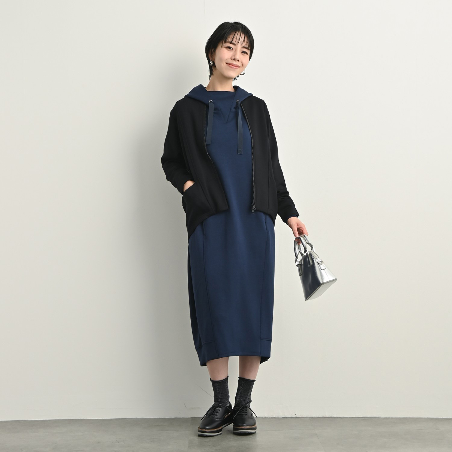 ゼラールスポーツ フーディーなのに上品！ ファインループジャージー きれい見えシルエット ワンピース