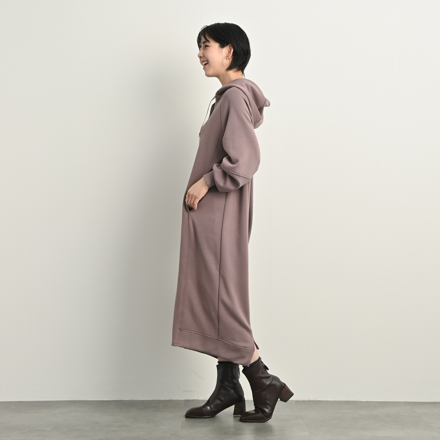 ゼラールスポーツ フーディーなのに上品！ ファインループジャージー きれい見えシルエット ワンピース