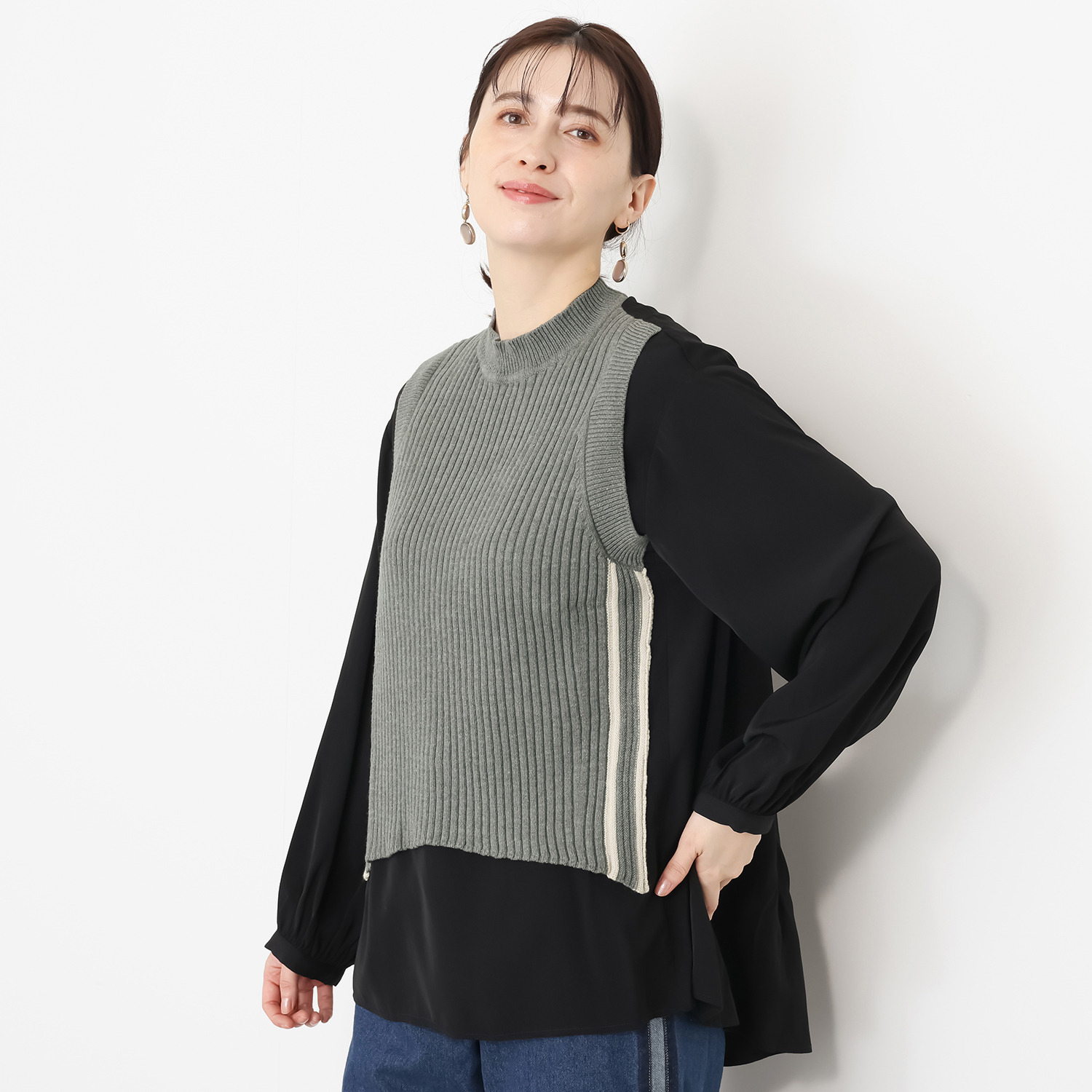 ゼラールスポーツ ニットドッキング レイヤード風デザイン チュニックブラウス