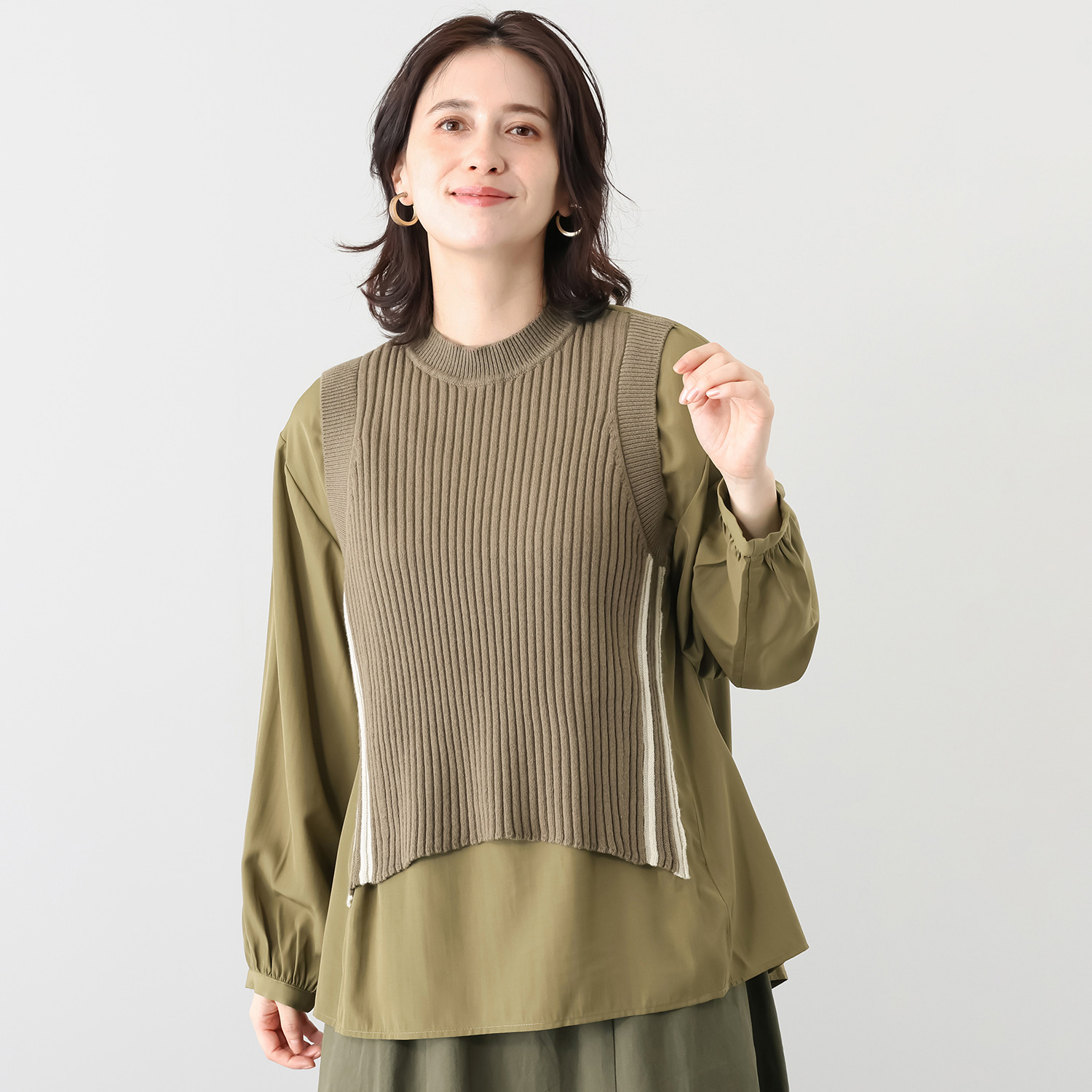 ゼラールスポーツ ニットドッキング レイヤード風デザイン チュニックブラウス