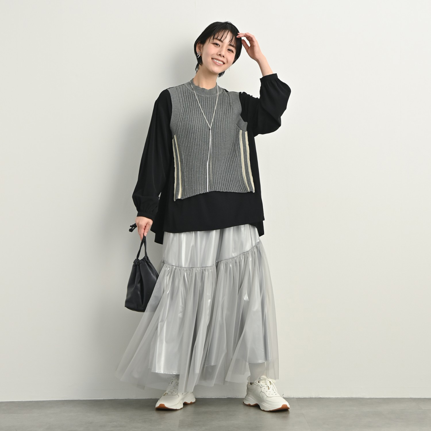 ゼラールスポーツ ニットドッキング レイヤード風デザイン チュニックブラウス