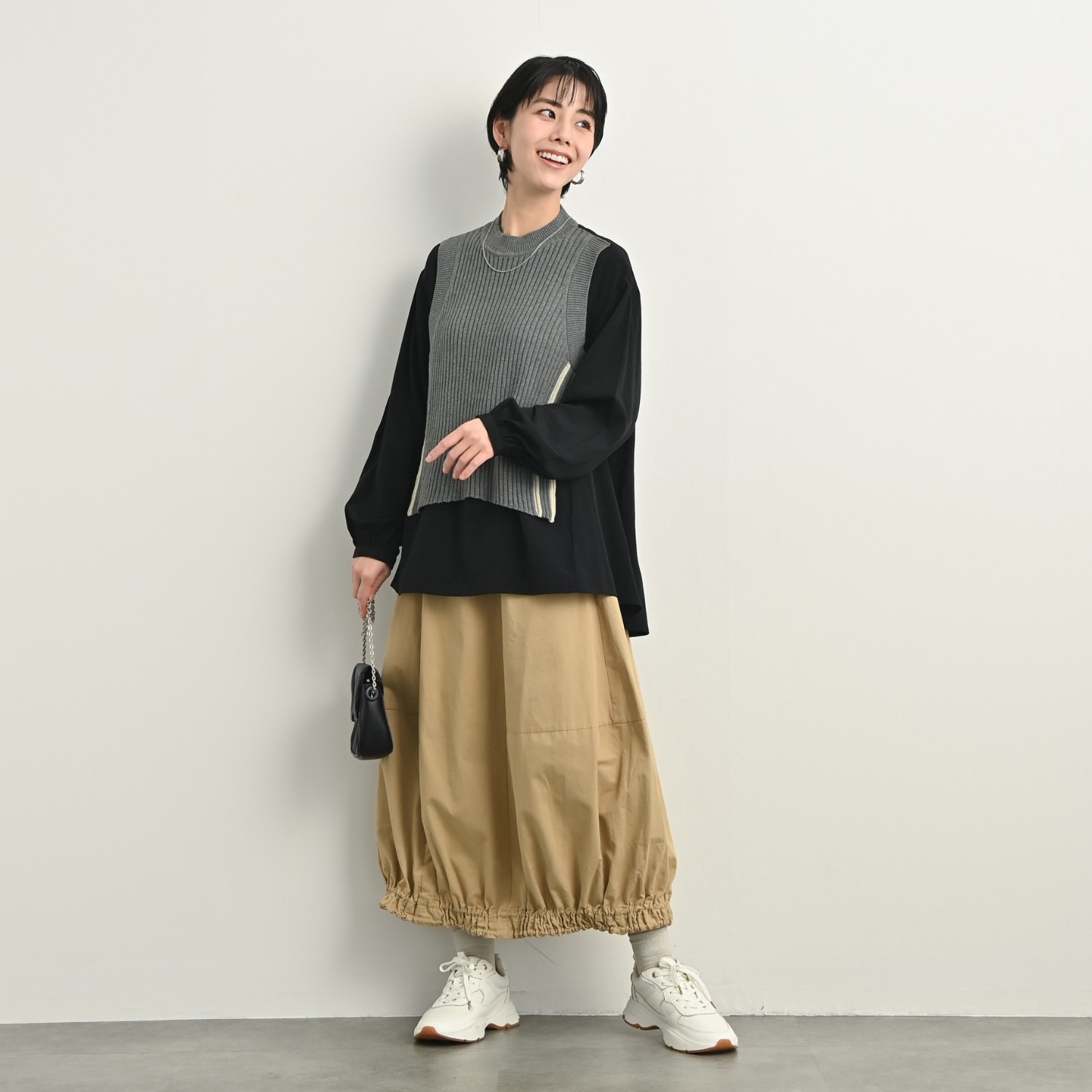 ゼラールスポーツ ニットドッキング レイヤード風デザイン チュニックブラウス