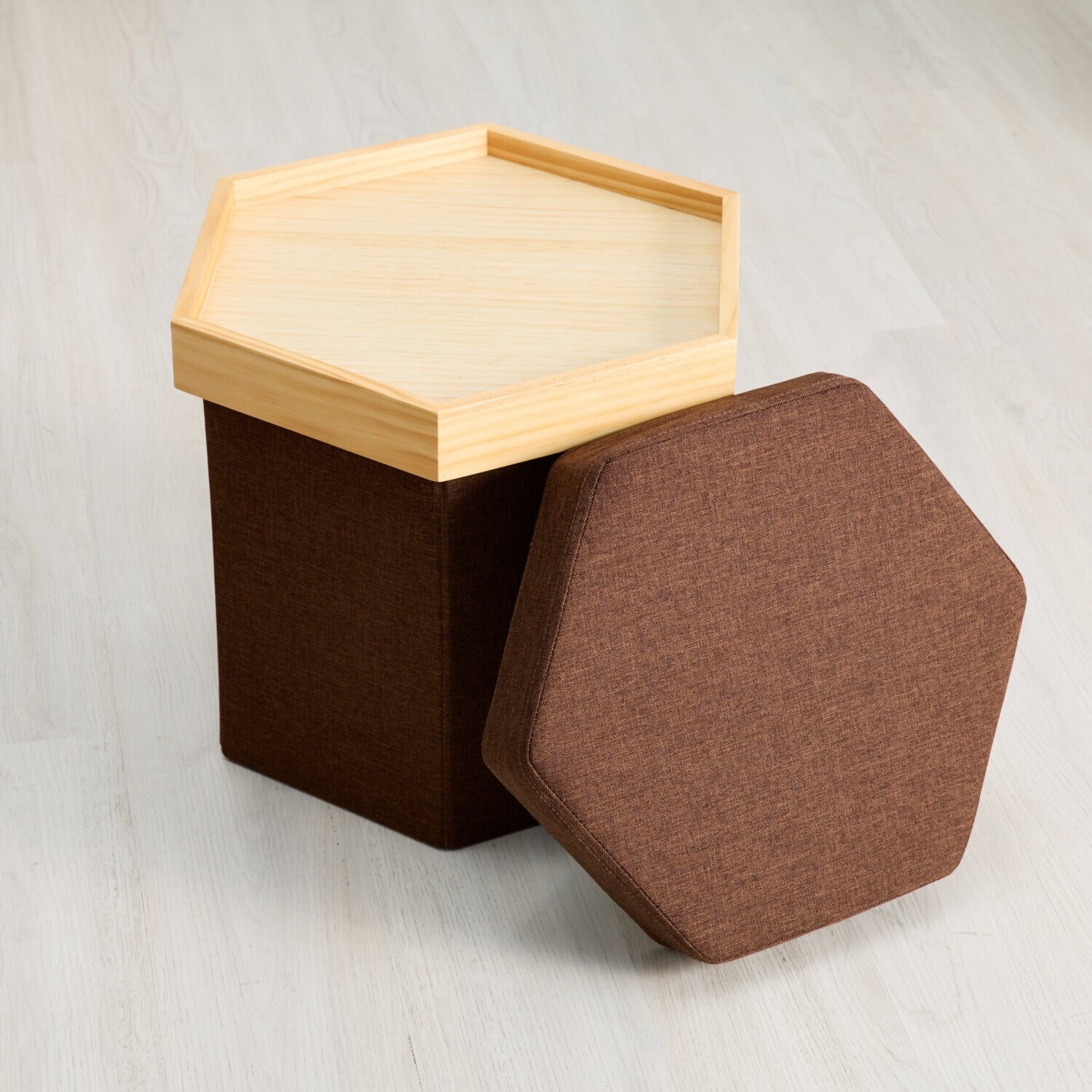 １台３役！ 収納できる北欧風スツール ＜六角形＞