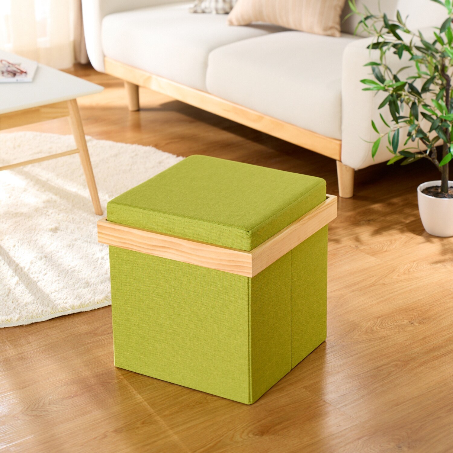 １台３役！ 収納できる北欧風スツール ＜正方形＞