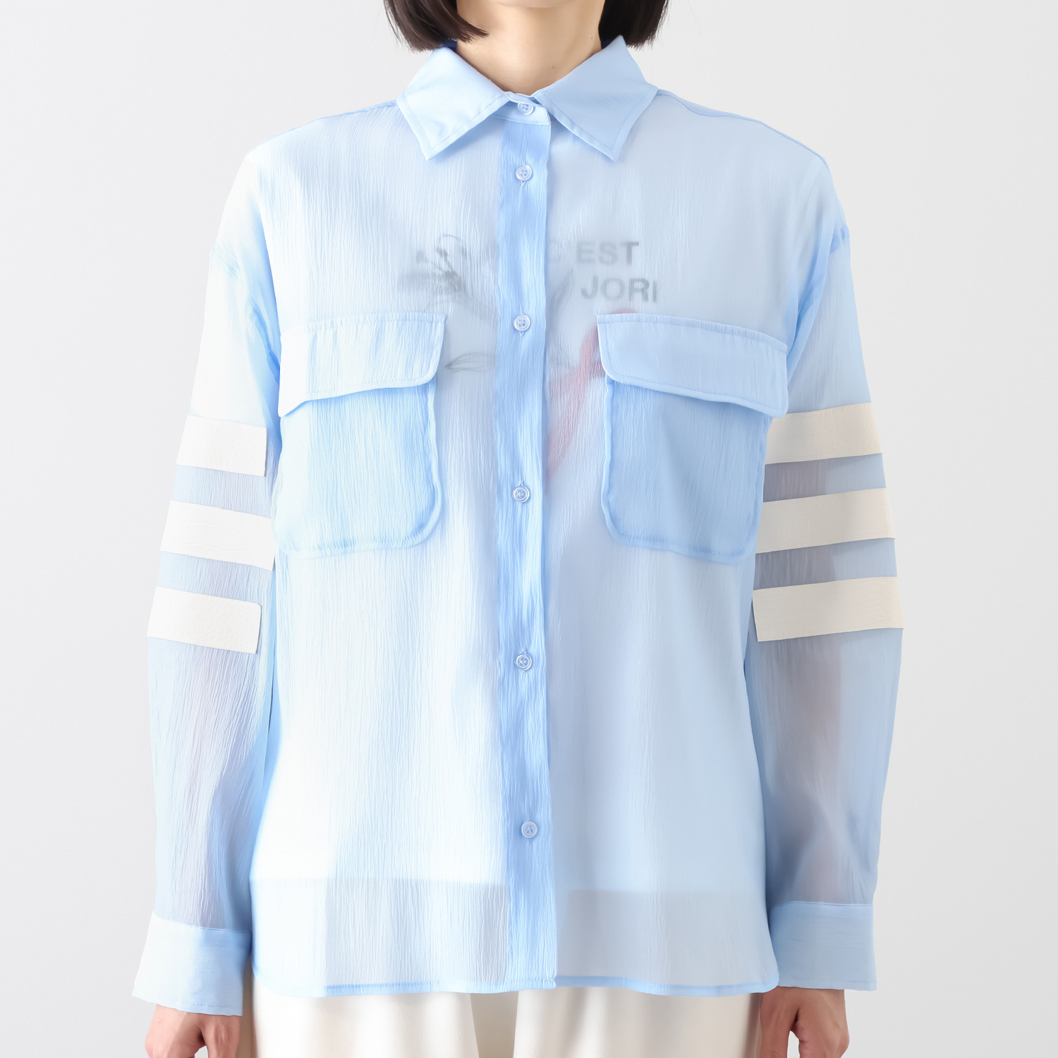 ユキコハナイ　シック アクセントライン シアーシャツ