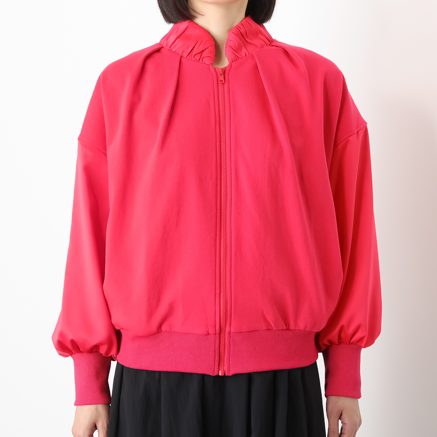 ユキコハナイ　シック 異素材コンビ エレガント見え 裏毛ブルゾン