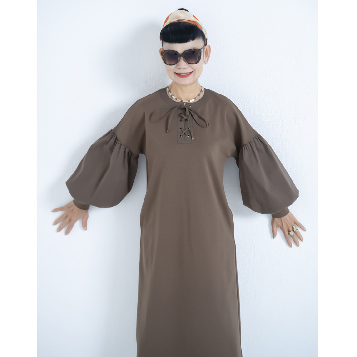 キョウコ　ヒガ 異素材ミックス ロングワンピース