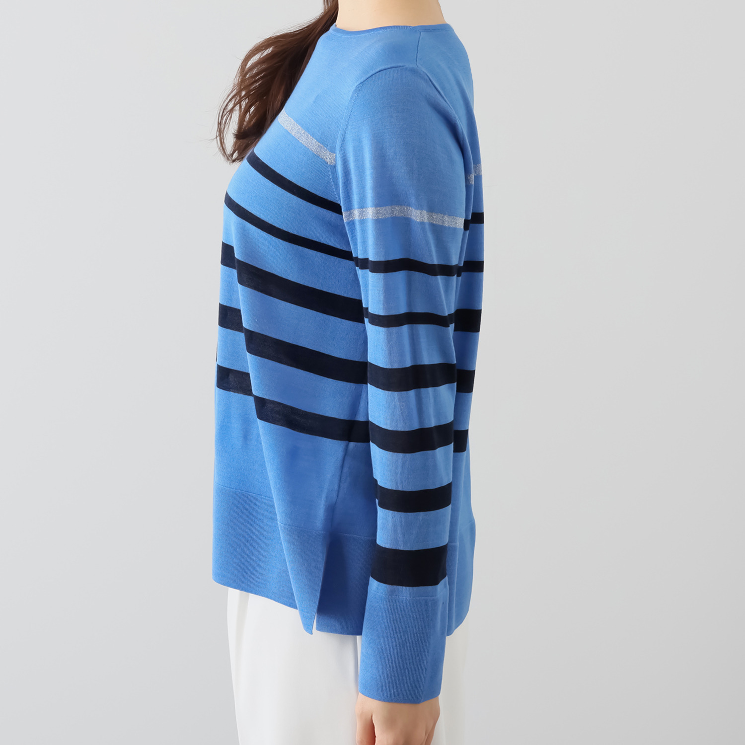 アズイズ　ビーマイセルフ バイ　ネイチャーズ ウールシルク ボーダー柄プルオーバー