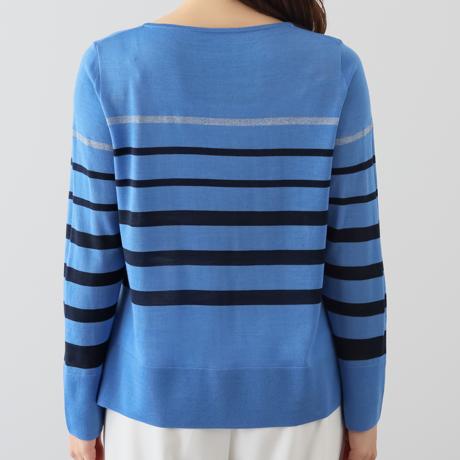 アズイズ　ビーマイセルフ バイ　ネイチャーズ ウールシルク ボーダー柄プルオーバー