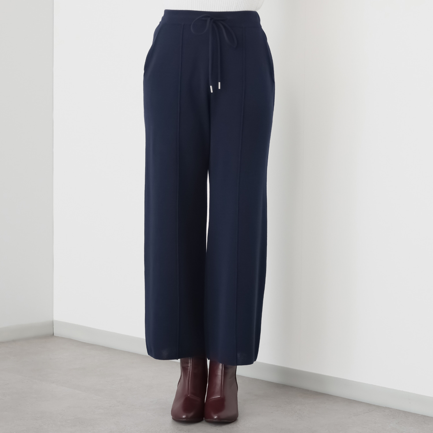 アズイズ　ビーマイセルフ バイ　ネイチャーズ ウールシルク ミラノリブ セミワイドパンツ