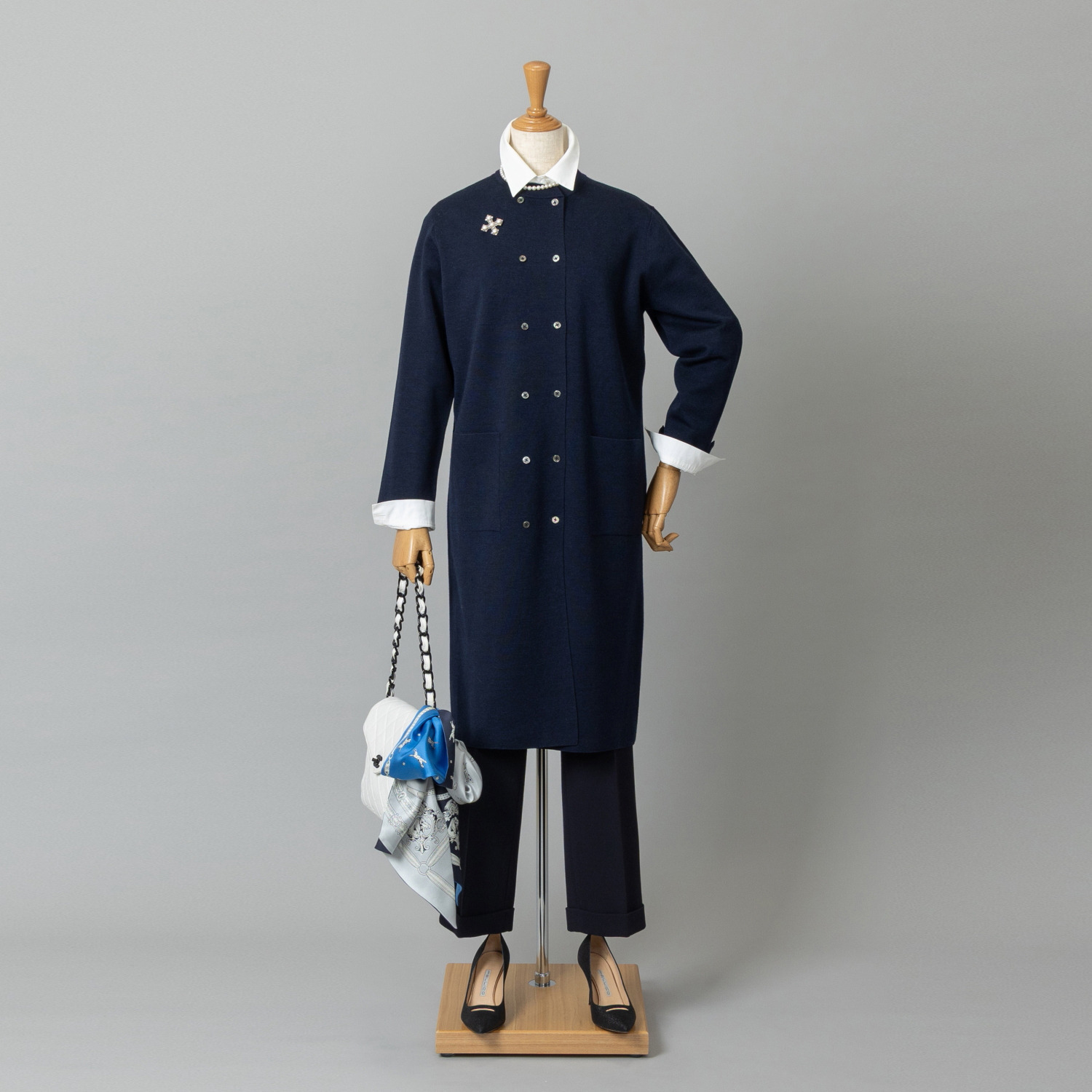 アズイズ　ビーマイセルフ バイ　ネイチャーズ ウールシルク ミラノリブ ダブルボタン使いコート