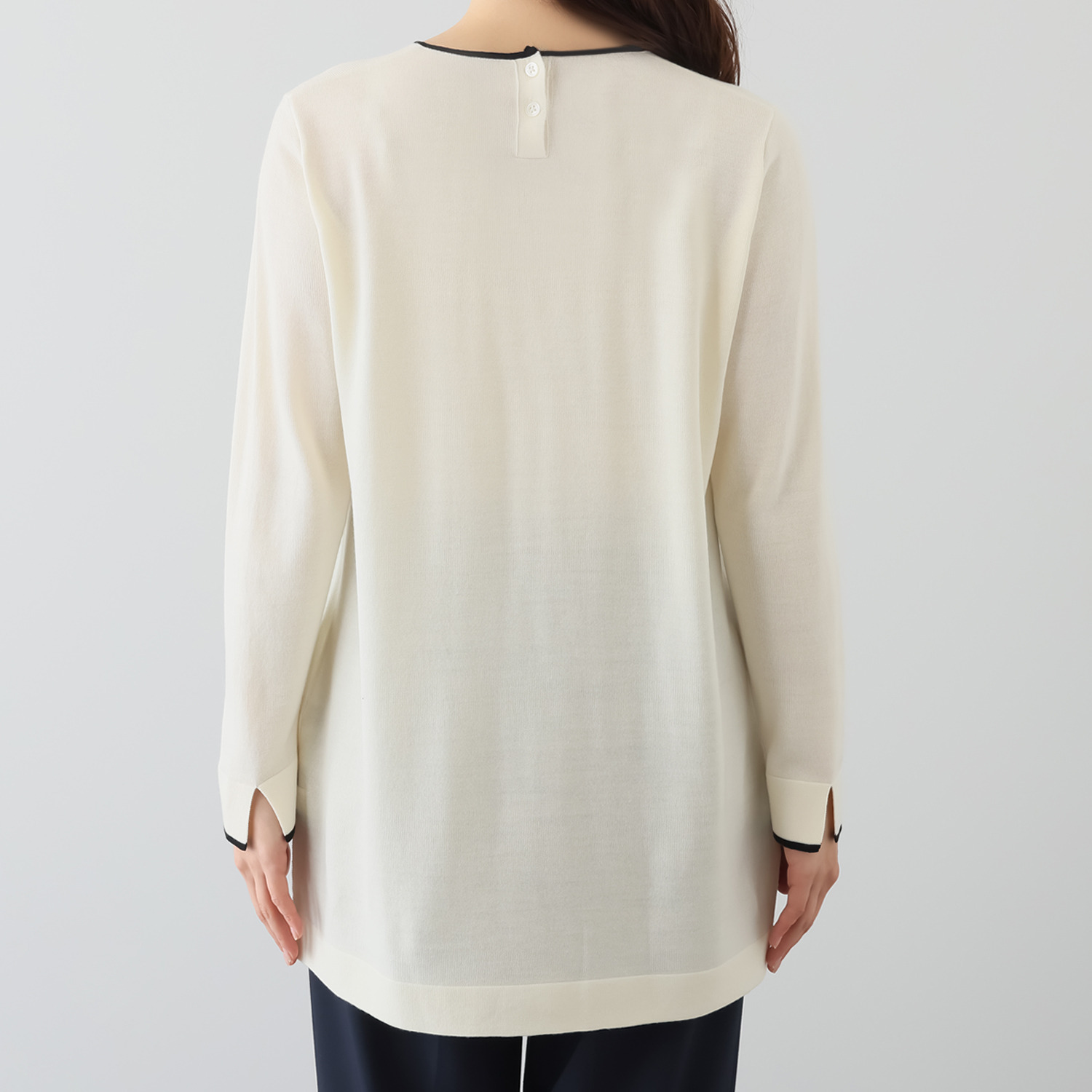 アズイズ　ビーマイセルフ バイ　ネイチャーズ ウールシルク 配色ライン チュニックプルオーバー