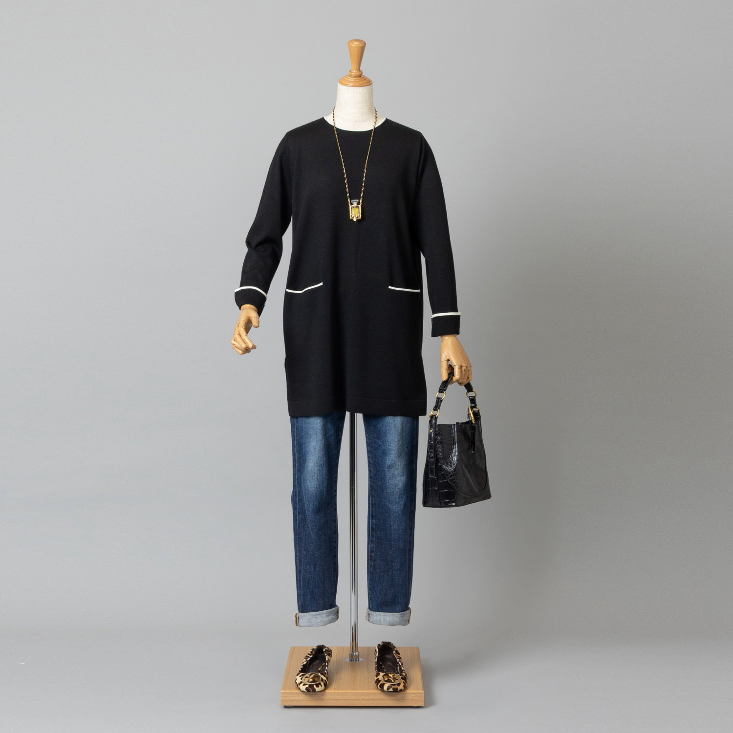 アズイズ　ビーマイセルフ バイ　ネイチャーズ ウールシルク 配色ライン チュニックプルオーバー