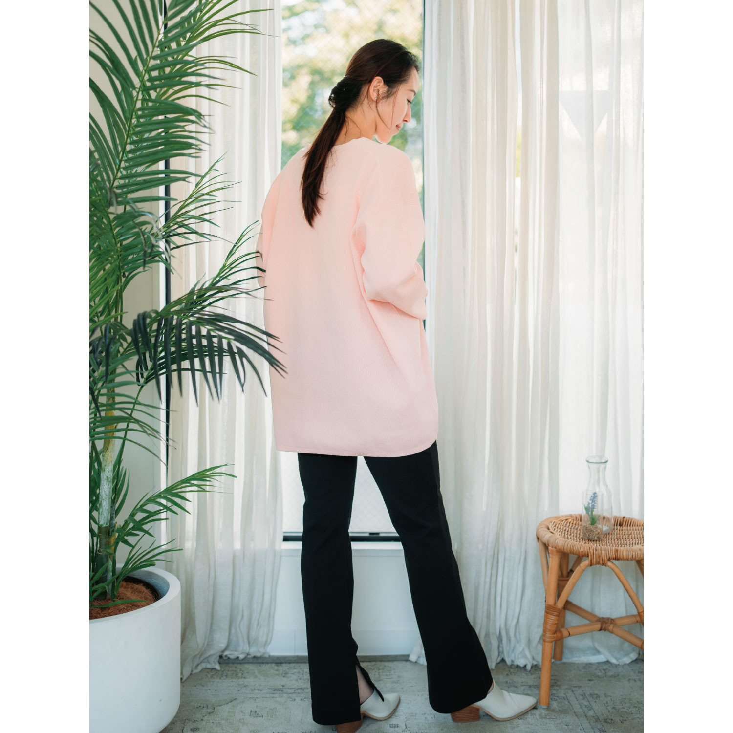 ヘ・エラ コットン混 Ｖネック スッキリ細見え ニットプルオーバー