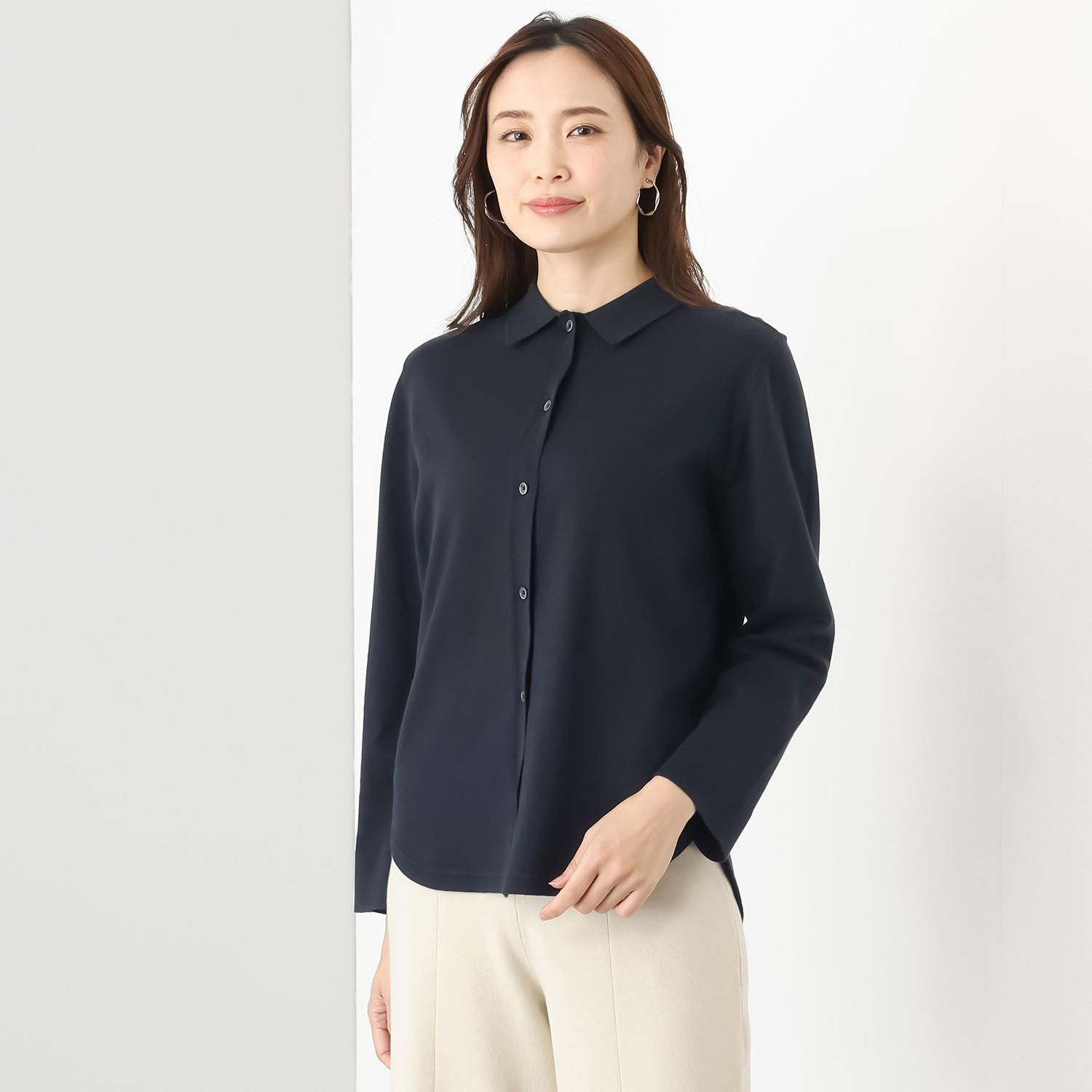 スピンブルー イタリアＭＴＢ社製 エーゲ海コットン混 襟付ニットシャツ