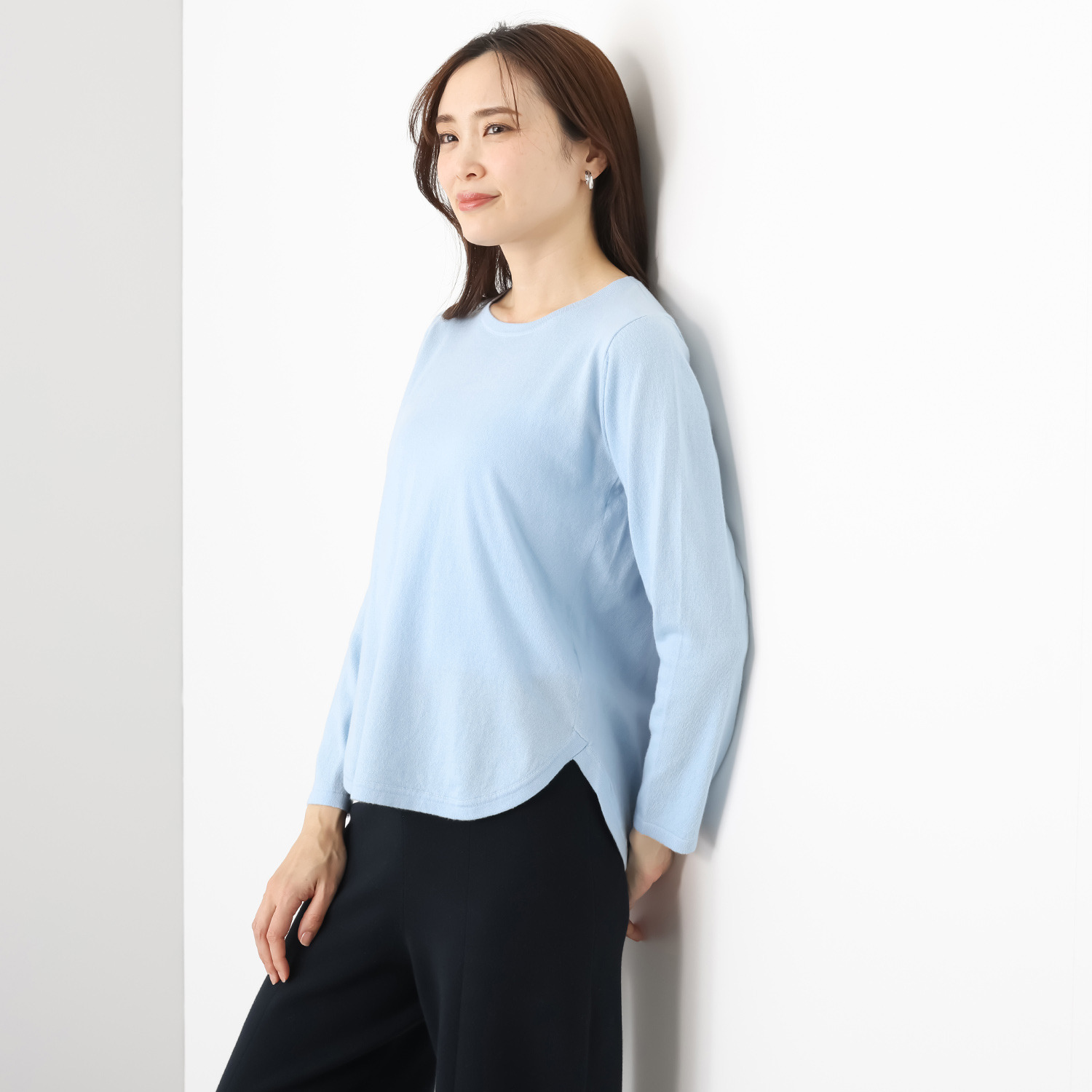 スピンブルー イタリアＭＴＢ社製 エーゲ海コットン シャツテイル ニットプルオーバー