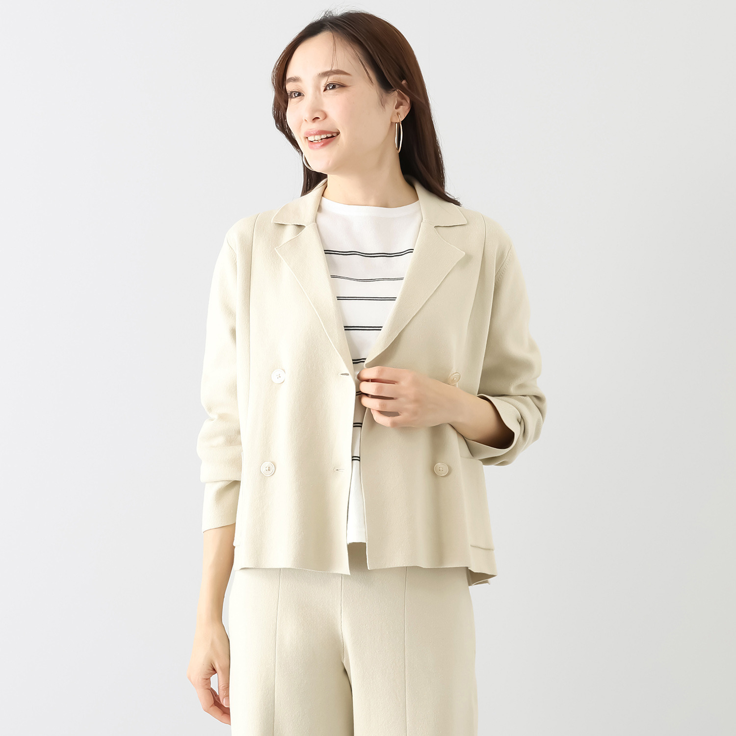 スピンブルー イタリアＭＴＢ社製 エーゲ海コットン混 ダブルブレスト ニットジャケット