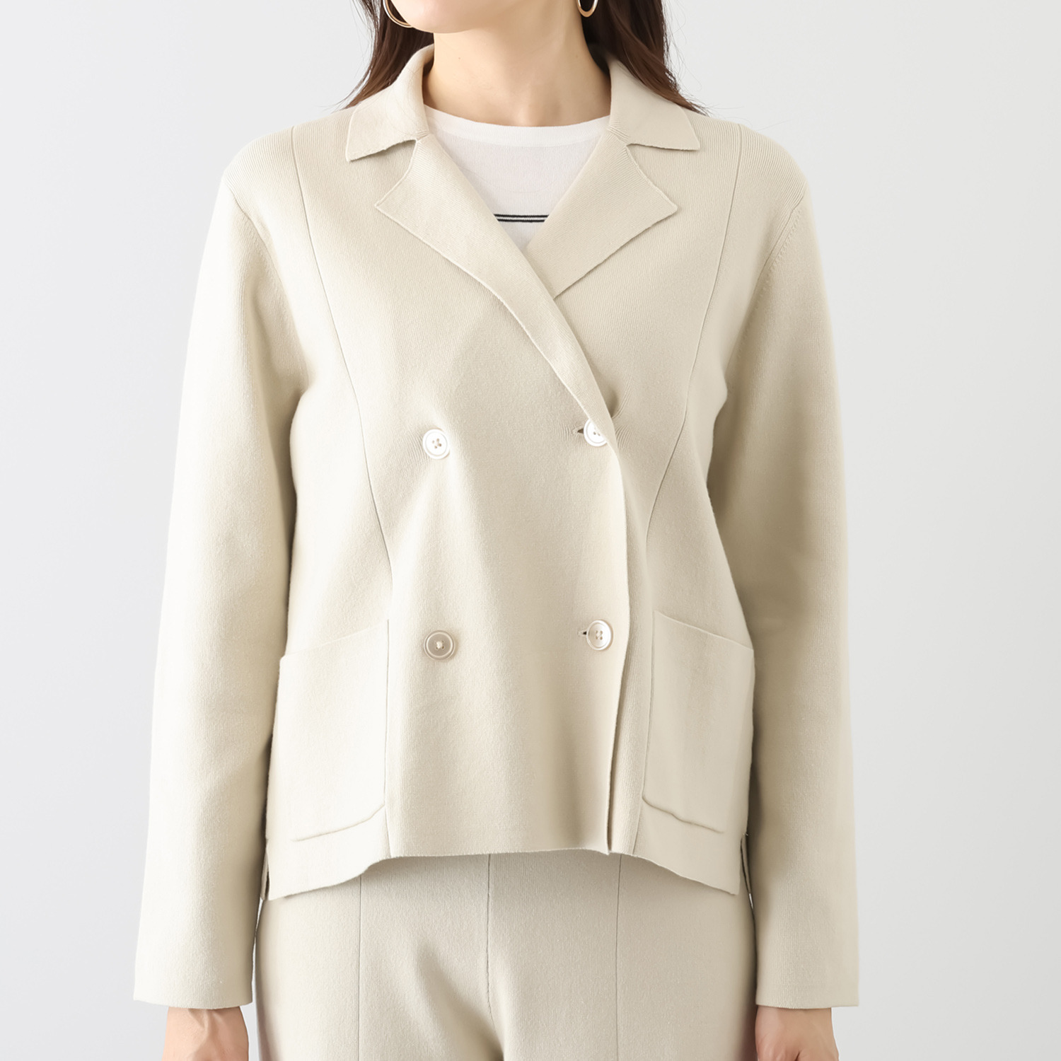 スピンブルー イタリアＭＴＢ社製 エーゲ海コットン混 ダブルブレスト ニットジャケット