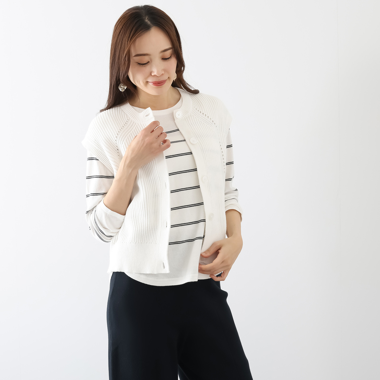 スピンブルー イタリアＭＴＢ社製 エーゲ海コットン ざっくり畦編み クルーネックニットジレ 