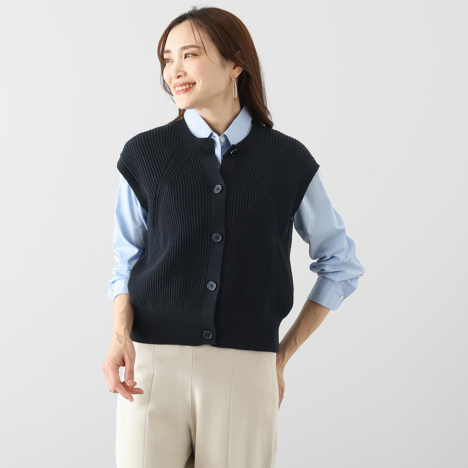 スピンブルー イタリアＭＴＢ社製 エーゲ海コットン ざっくり畦編み クルーネックニットジレ 