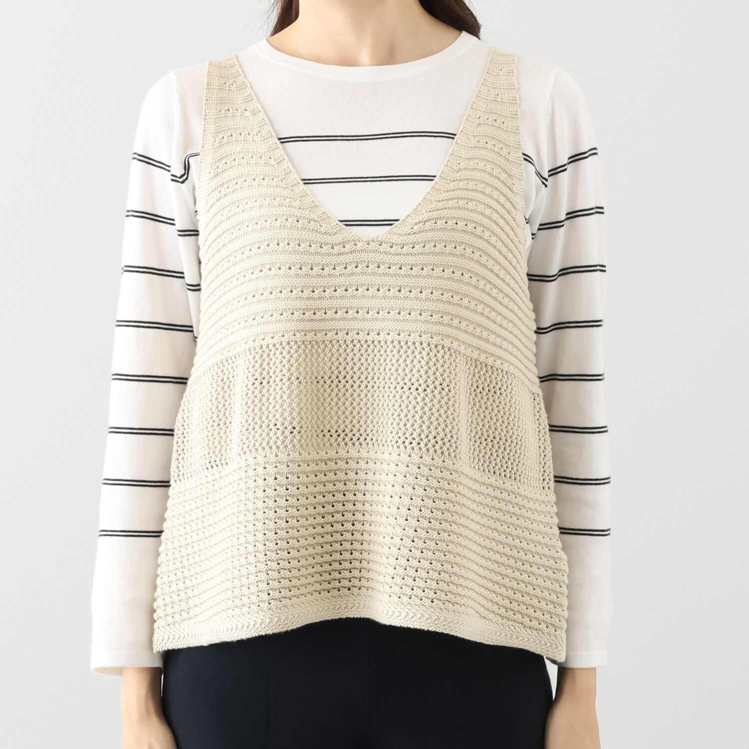 スピンブルー イタリアＭＴＢ社製 エーゲ海コットン 透かし編地変化 ニットキャミソールジレ 